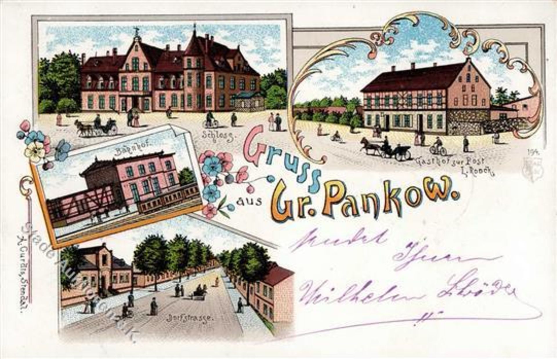 Groß Pankow (O1921) Bahnhof Eisenbahn Dorfstrasse Gasthaus zur Post Lithographie 1904 I-IIDieses Los