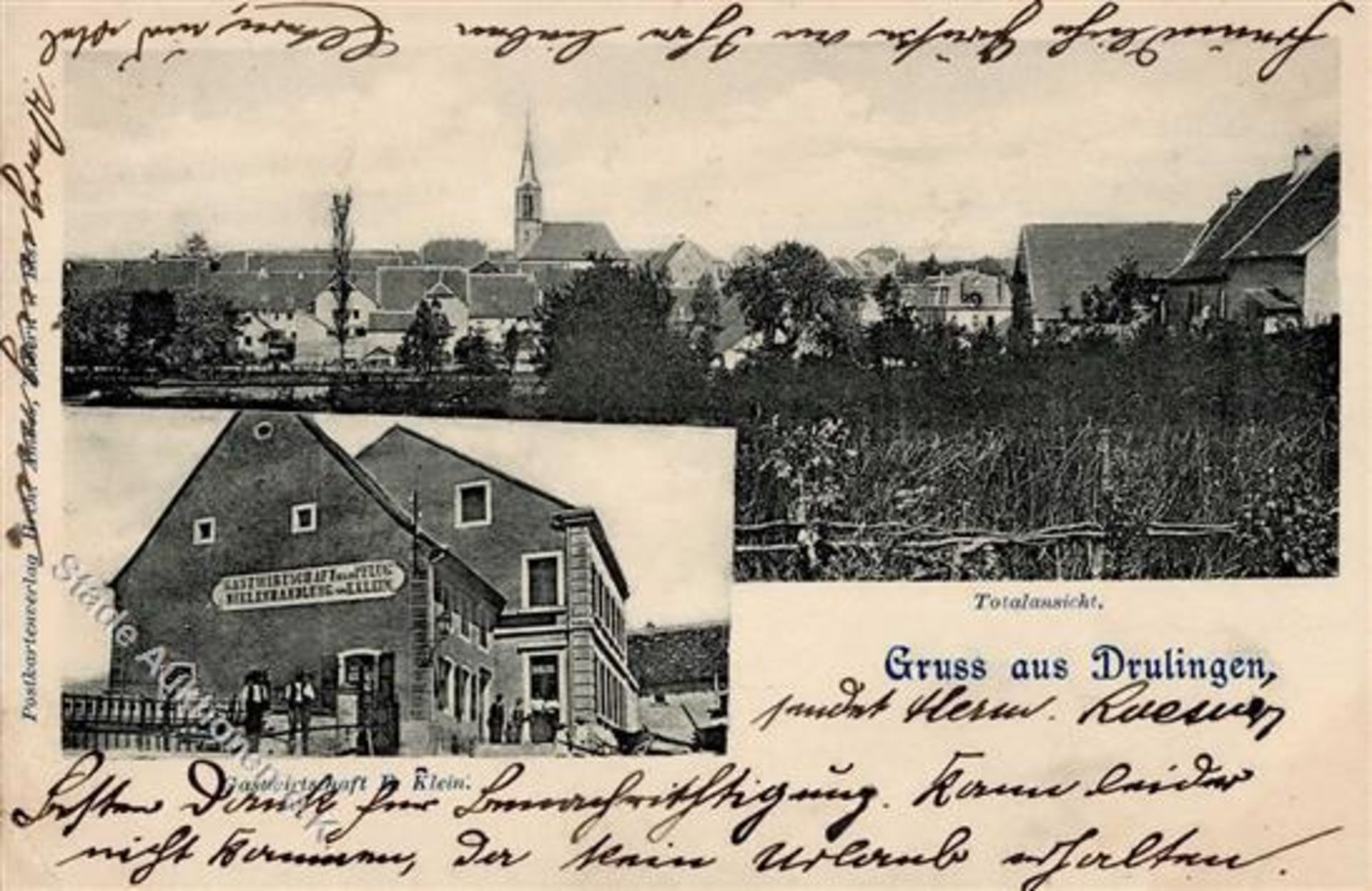 Drulingen (67320) Frankreich Gasthaus zum Pflug E. Klein Kirche 1900 II (Stauchung)Dieses Los wird