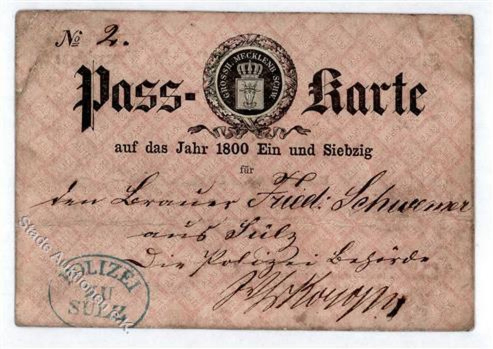 Bad Sülze (O2594) Pass Karte 1871 I-IIDieses Los wird in einer online-Auktion ohne Publikum