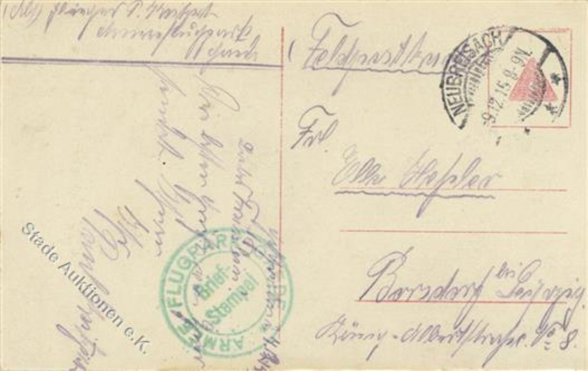 Zeppelin,Zeppelinpost im 1. WK,Feldpostbelege LuftschifferARMEE FLUGPARK GAEDE - Brief-o Neubreisach
