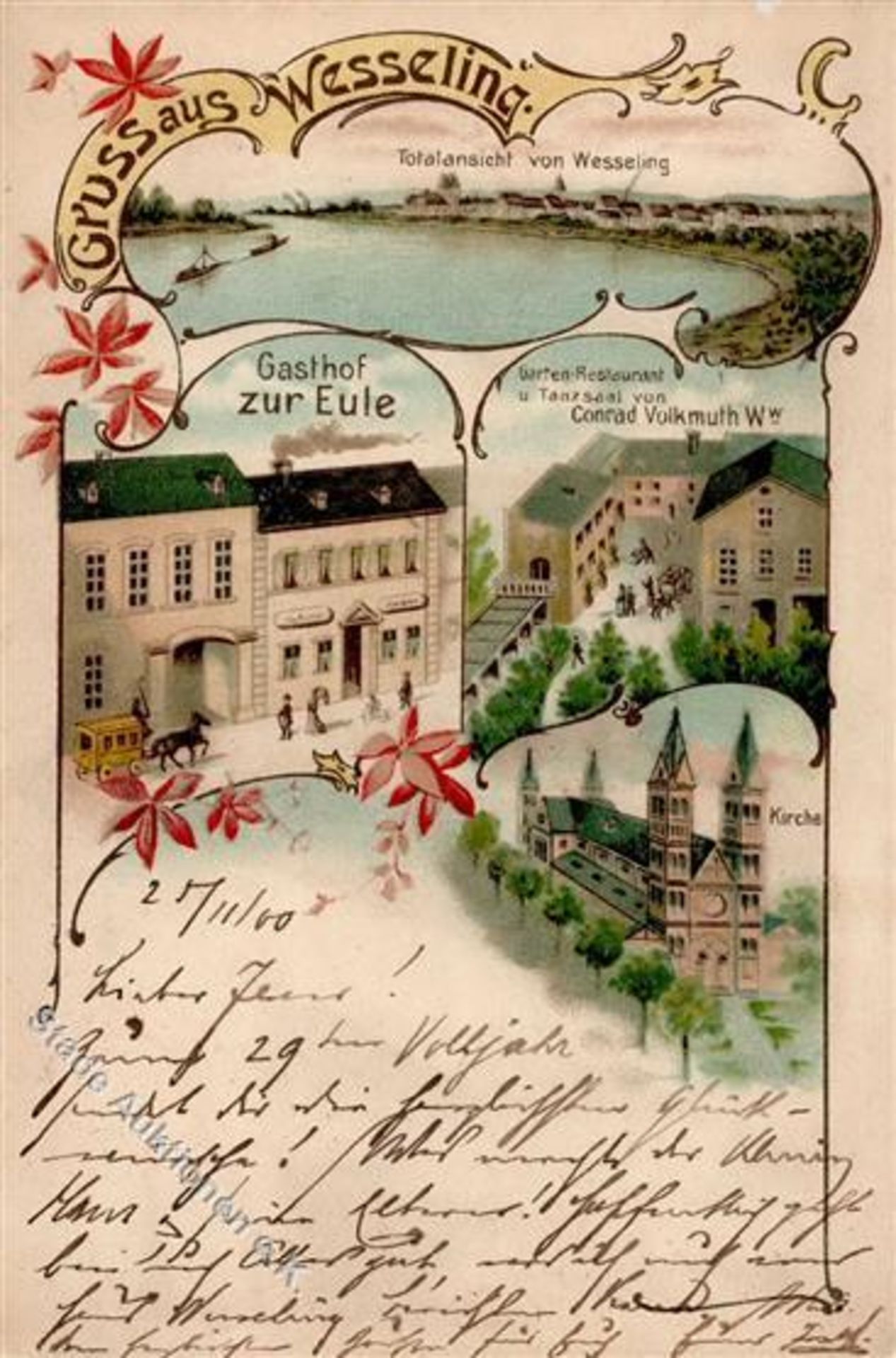 Wesseling (5047) Gasthaus zur Eule Lithographie 1900 I-Dieses Los wird in einer online-Auktion