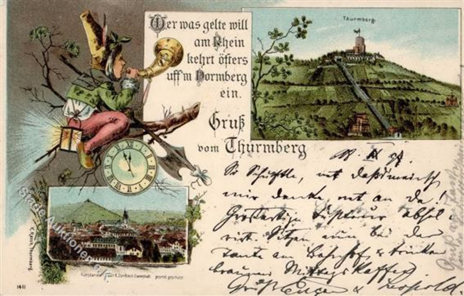 Durlach (7500) Gruss vom Turmberg Lithographie I-Dieses Los wird in einer online-Auktion ohne