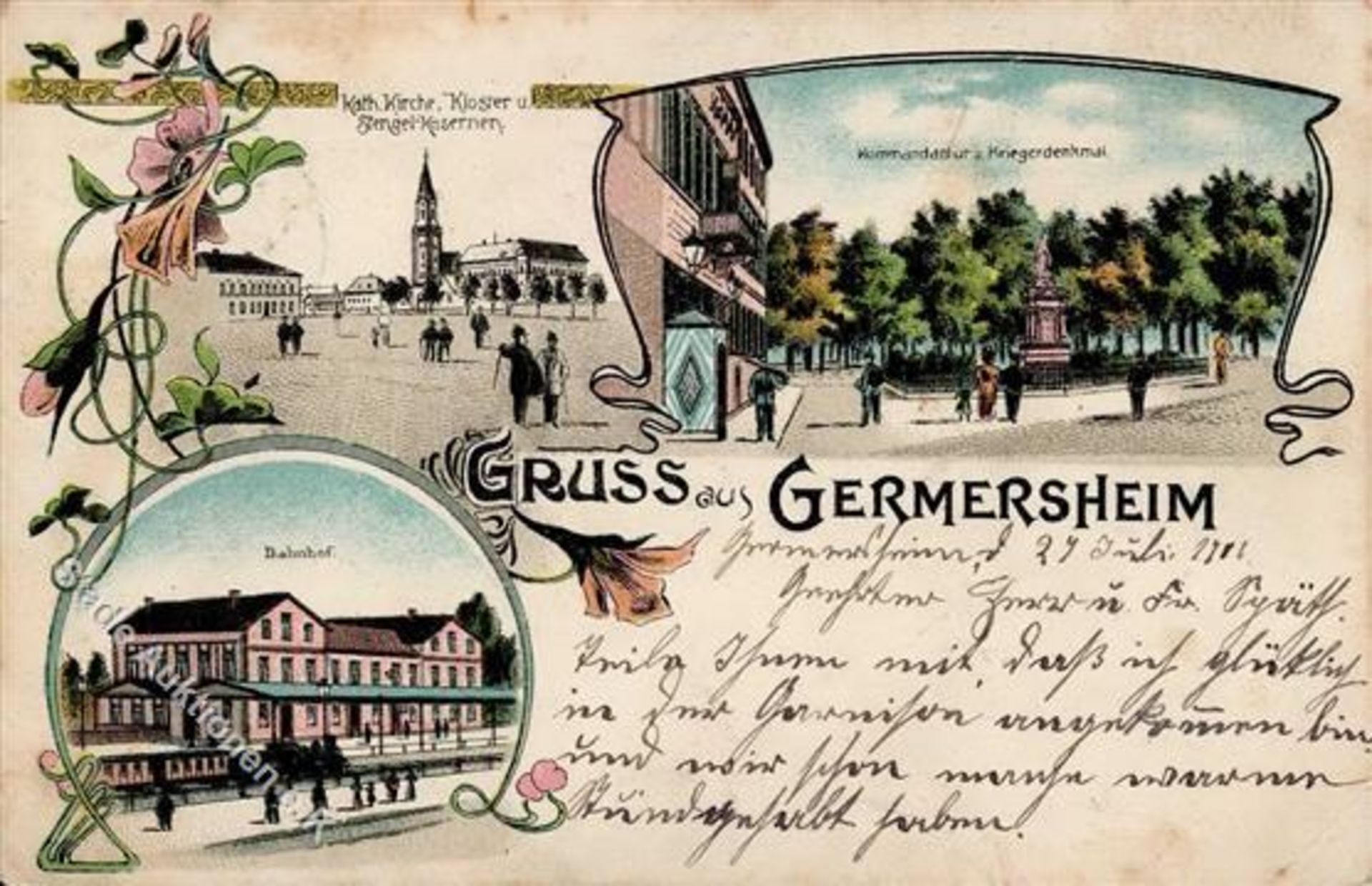 Germersheim (6728) Bahnhof Eisenbahn Kommandantur Kaserne Kriegerdenkmal 1906 I-II (Ecken