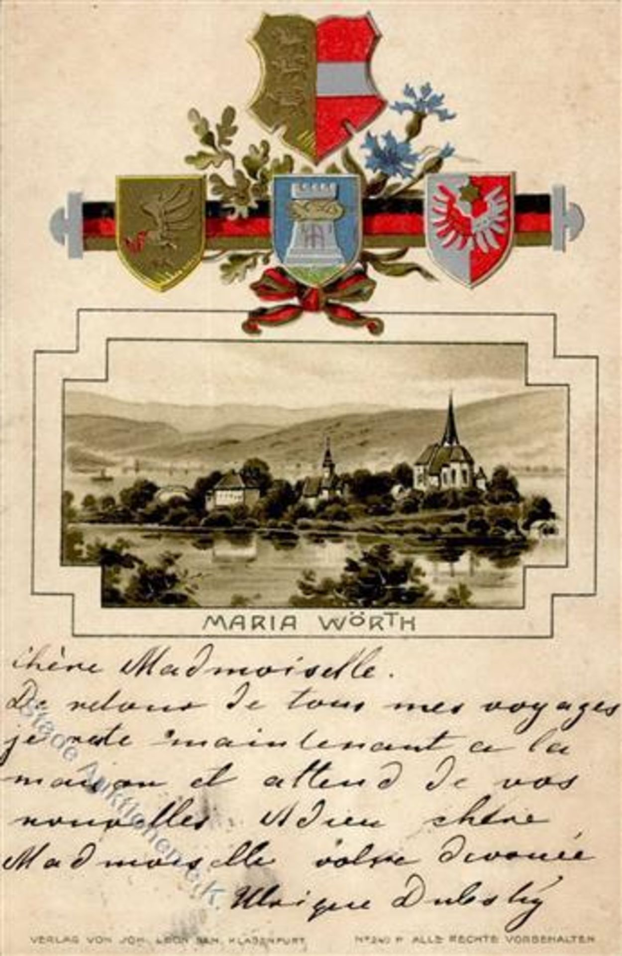 Maria Wörth (Österreich) farbige Prägekarte (Ort, Wappen), 1899, nah Dompaire I-IIDieses Los wird in