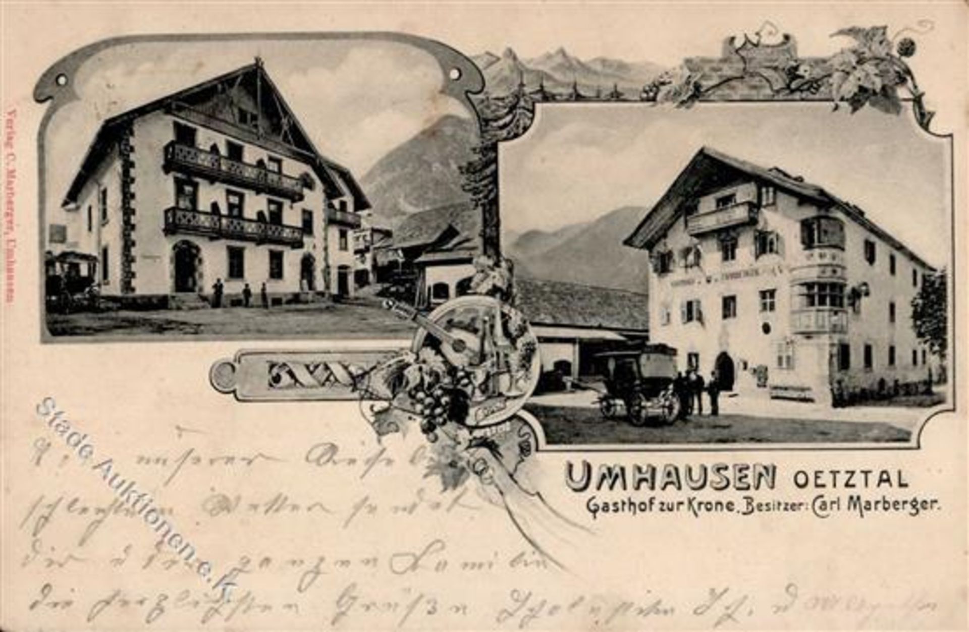 Umhausen (6441) Österreich Gasthaus zur Krone Carl Marberger Postkutsche I-II (Ecken abgestoßen)