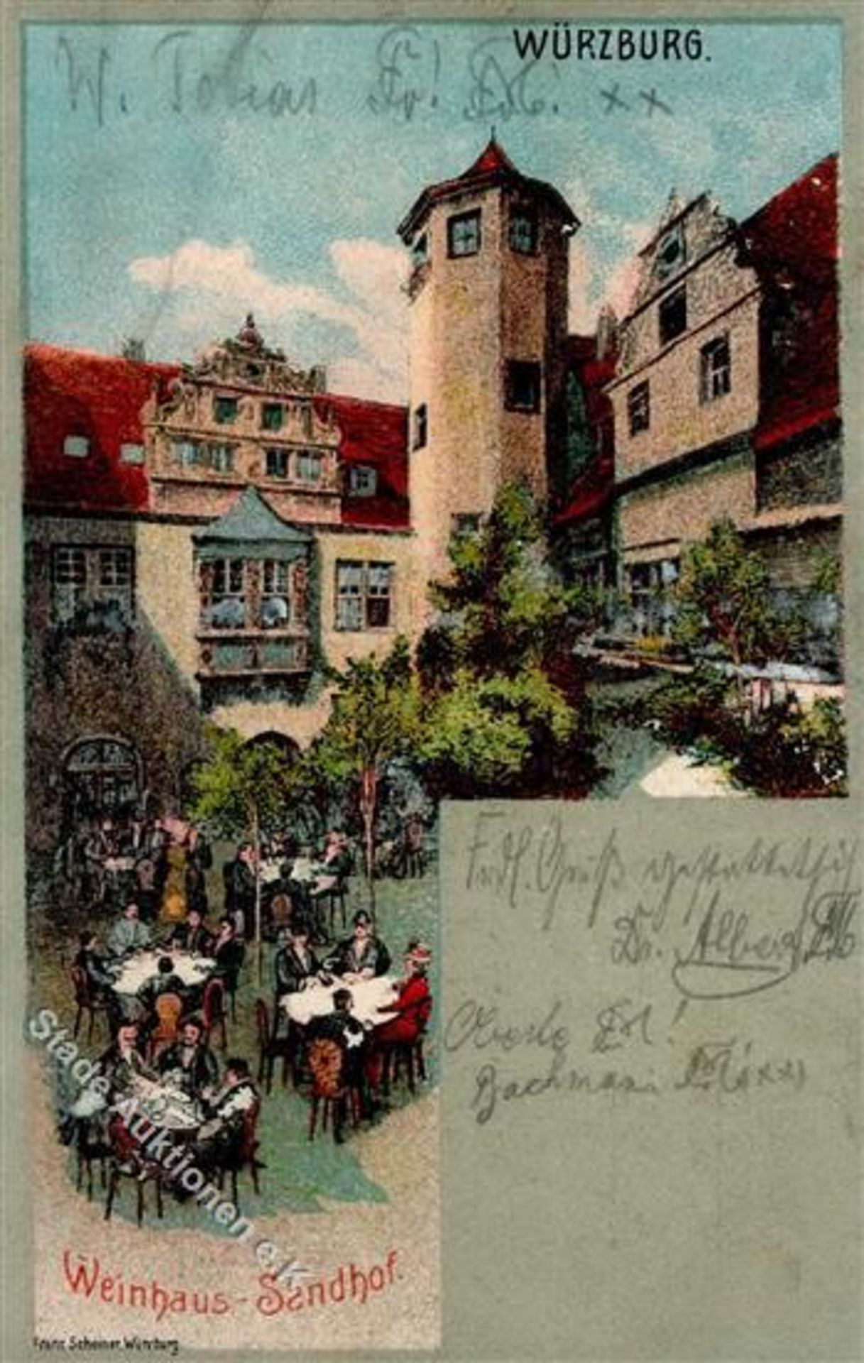 Würzburg (8700) Gasthaus Sandhof Wein 1908 I-IIDieses Los wird in einer online-Auktion ohne Publikum