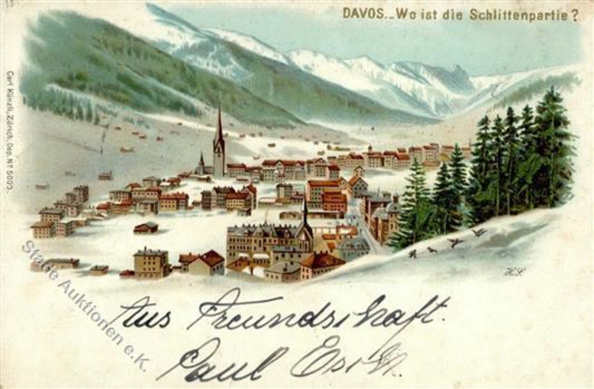 Davos (Graubünden) Wo ist die Schlittenpartie, 1899, nach Winterthur I-IIDieses Los wird in einer