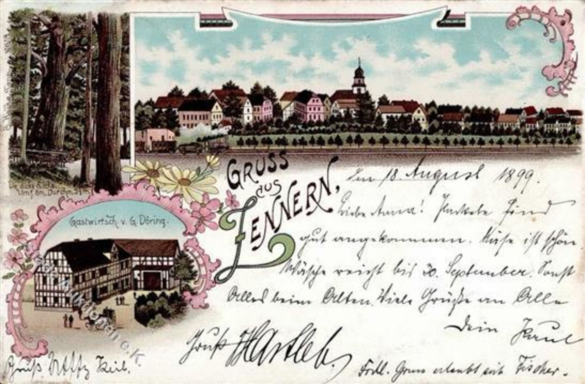 Zennern (3588) Gasthaus G. Döring Eisenbahn Kirche Lithographie 1899 II (Stauchung)Dieses Los wird