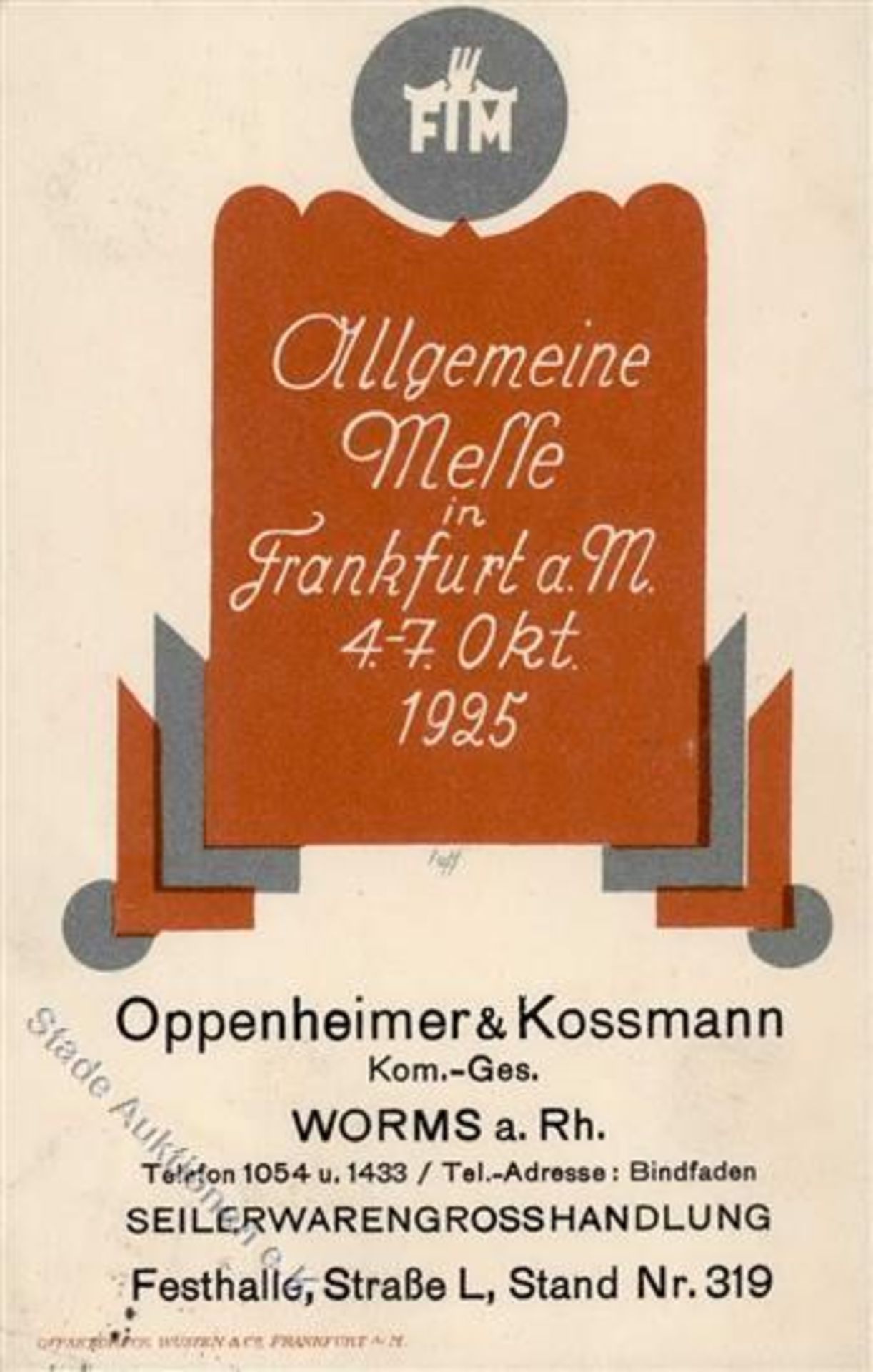 Worms (6520) Allgemeine Messe 4. bis 7. Oktober 1925 Frankfurt Seilerwarengrosshandlung