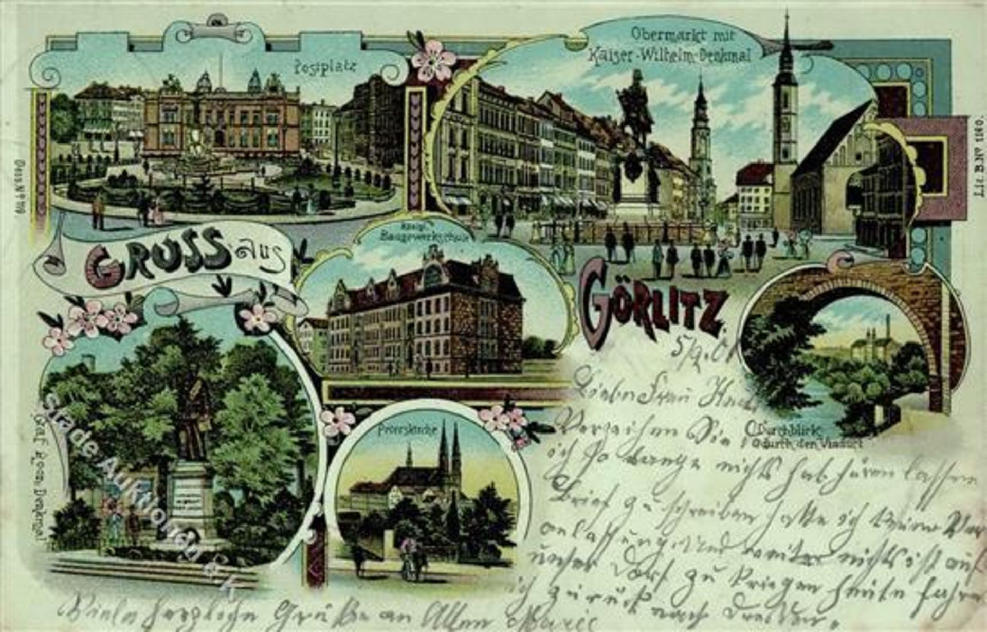 Görlitz (O8900) Postplatz Obermarkt Kgl. Baugewerkschule Lithographie 1901 I-II (Ecken abgestossen)