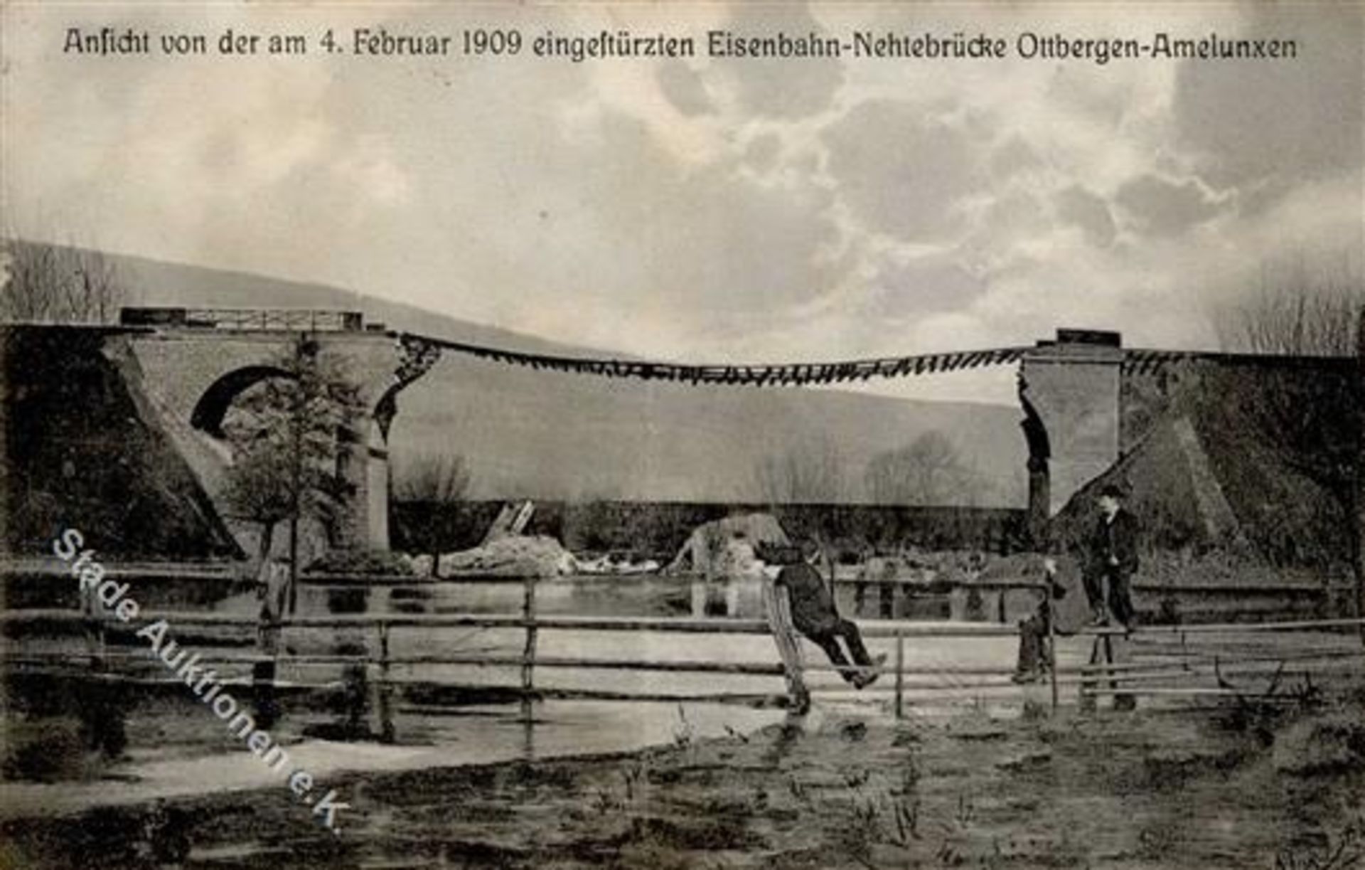 OTTBERGEN (3470) - Eingestürzte Eisenbahn-Nethebrücke OTTBERGEN-AMELUNXEN 4.2.1909 I-IIDieses Los