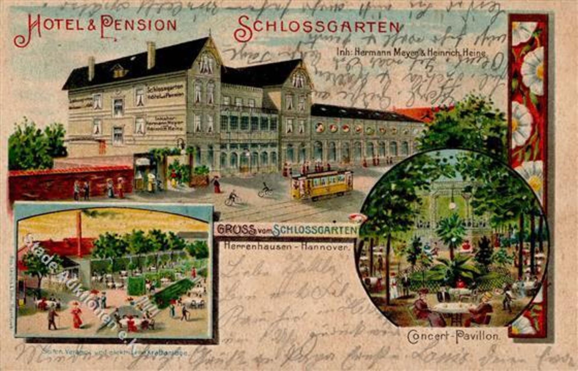 Herrenhausen (3000) Hotel Schlossgarten Straßenbahn Lithographie 1901 I-IIDieses Los wird in einer