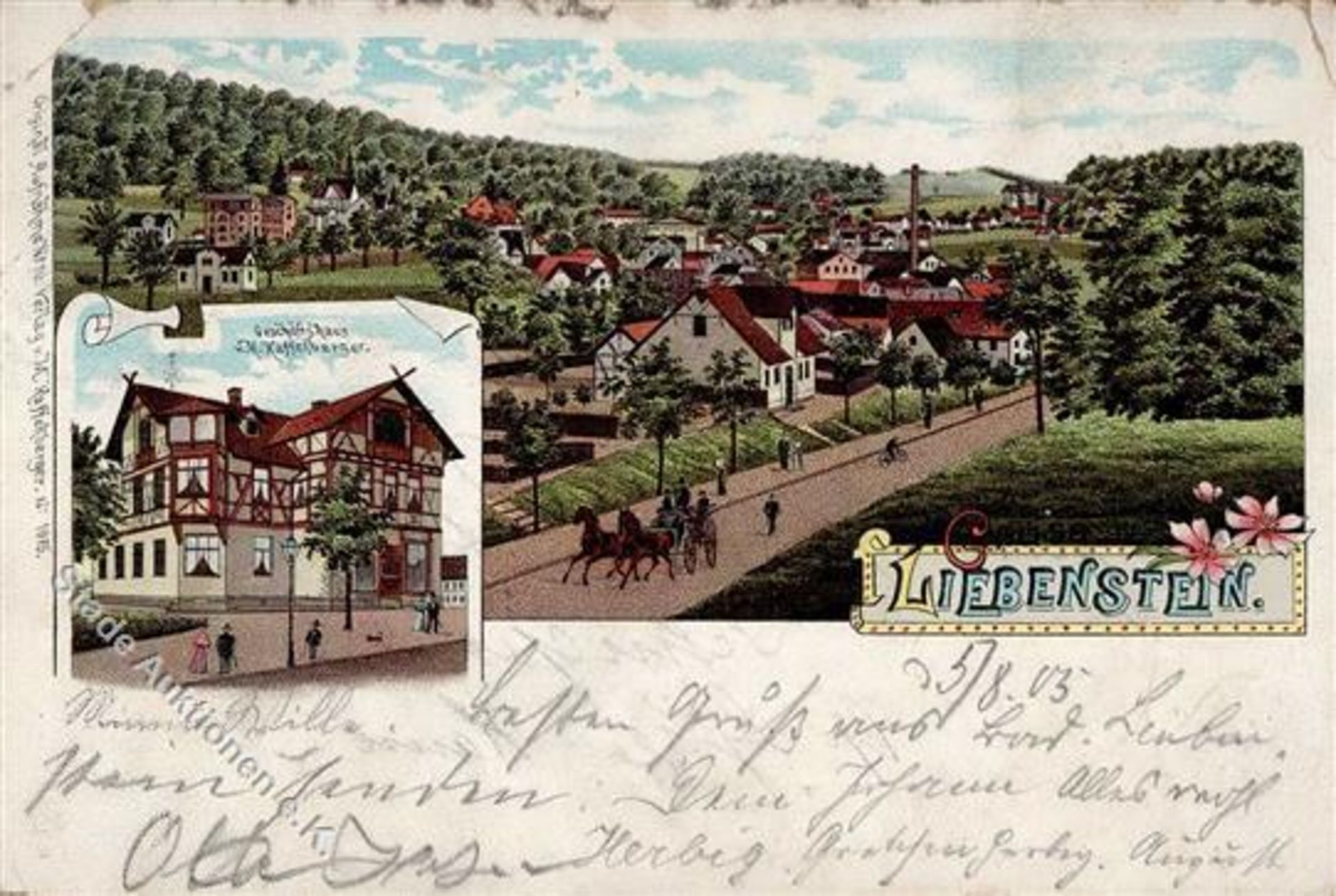 Bad Liebenstein (O6202) Handlung Kaffenberger Lithographie 1905 II (Eckbug)Dieses Los wird in