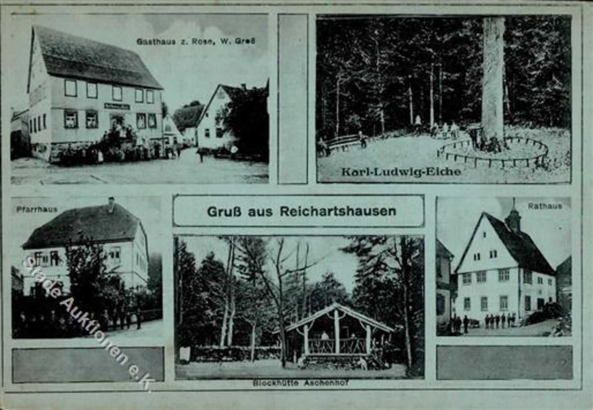 Reichartshausen (6921) Gasthaus zur Rose Inh, Groß Rathaus Blockhütte Aschenhof I-II (Ecken