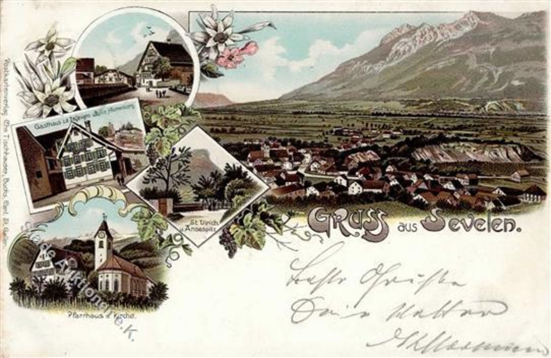 Sevelen (9475) Schweiz Gasthaus zu den drei Königen Lithographie 1902 I-Dieses Los wird in einer