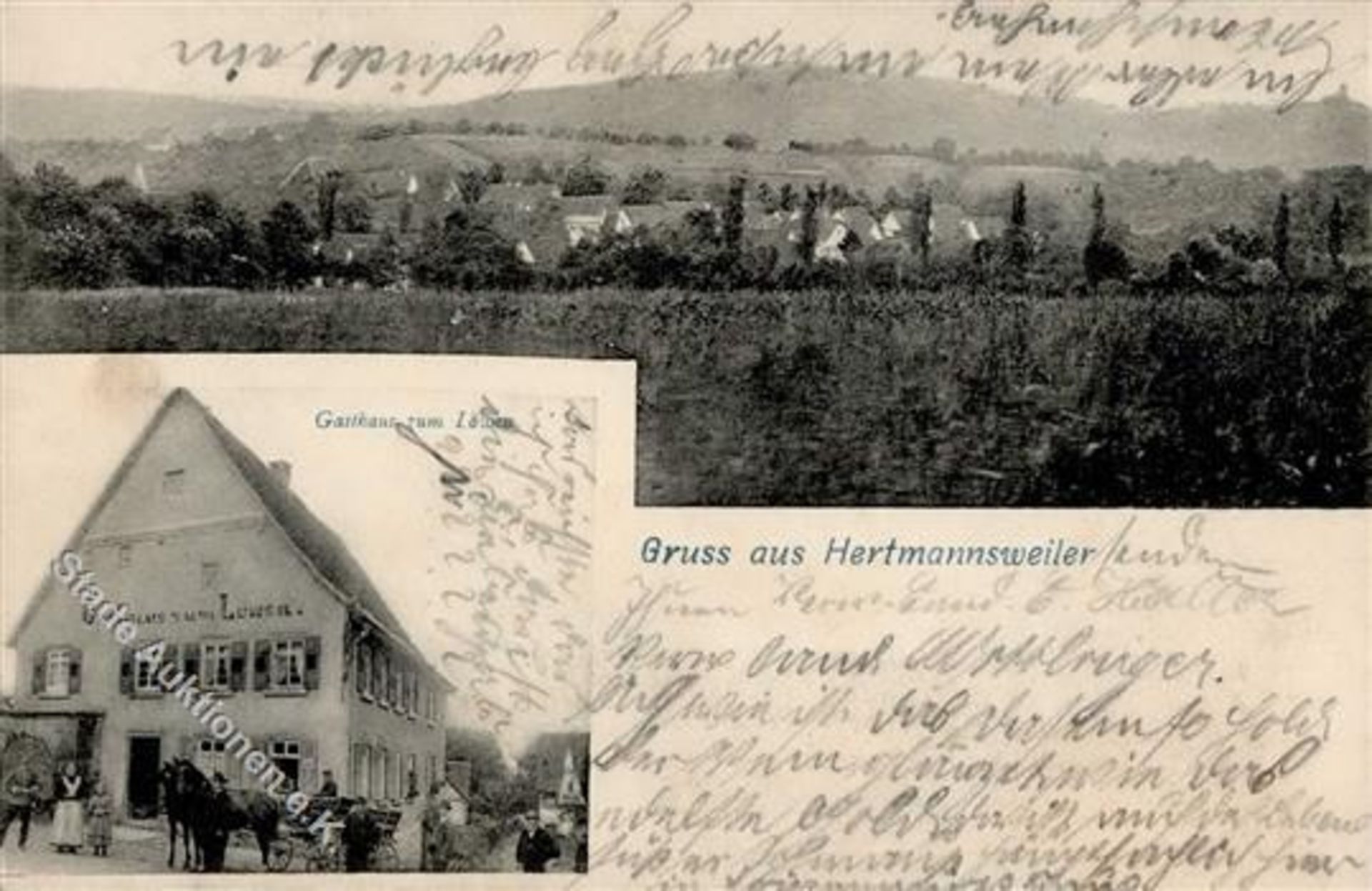 Hertmannsweiler (7057) Gasthaus zum Löwen 1906 I-II (Ecken abgestossen)Dieses Los wird in einer