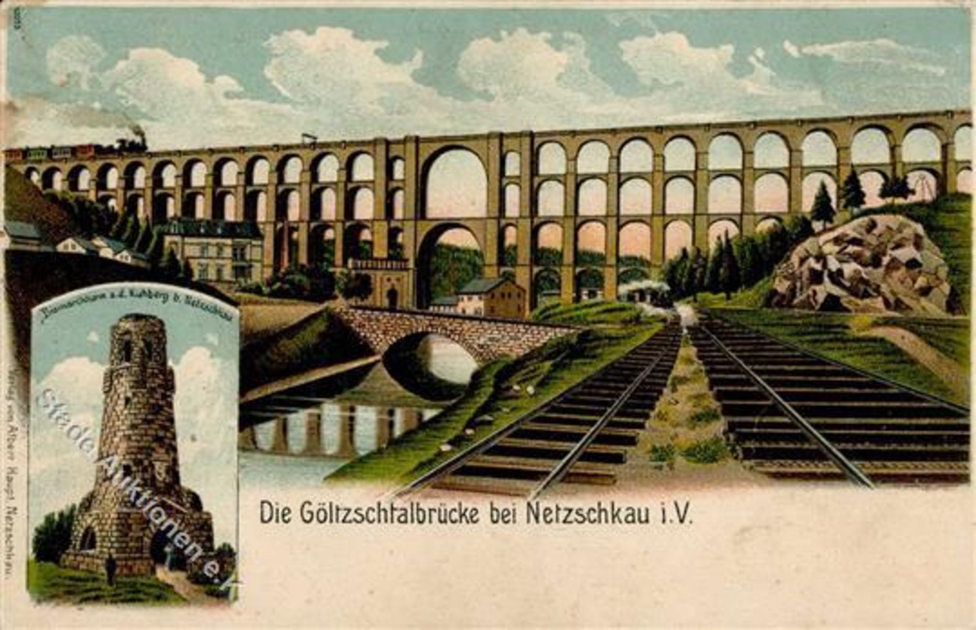 Netzschkau (o-9804) Dei Göltzschtalbrücke bei Netzschkau i.V., rs. Papierklebereste I-IIDieses Los