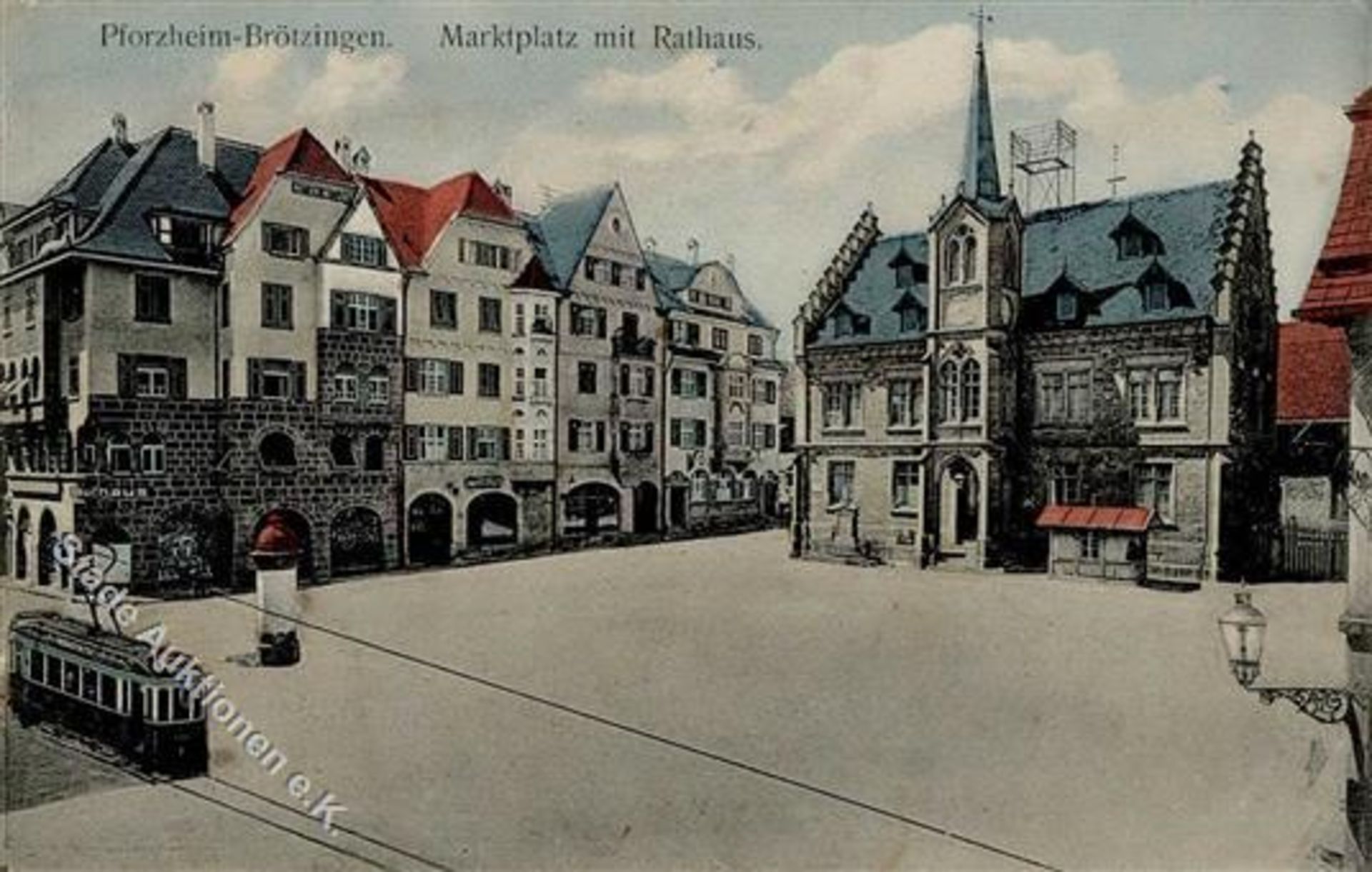 Brötzingen (7530) Rathaus Straßenbahn Litfaßsäule Handlung 1912 I-IIDieses Los wird in einer