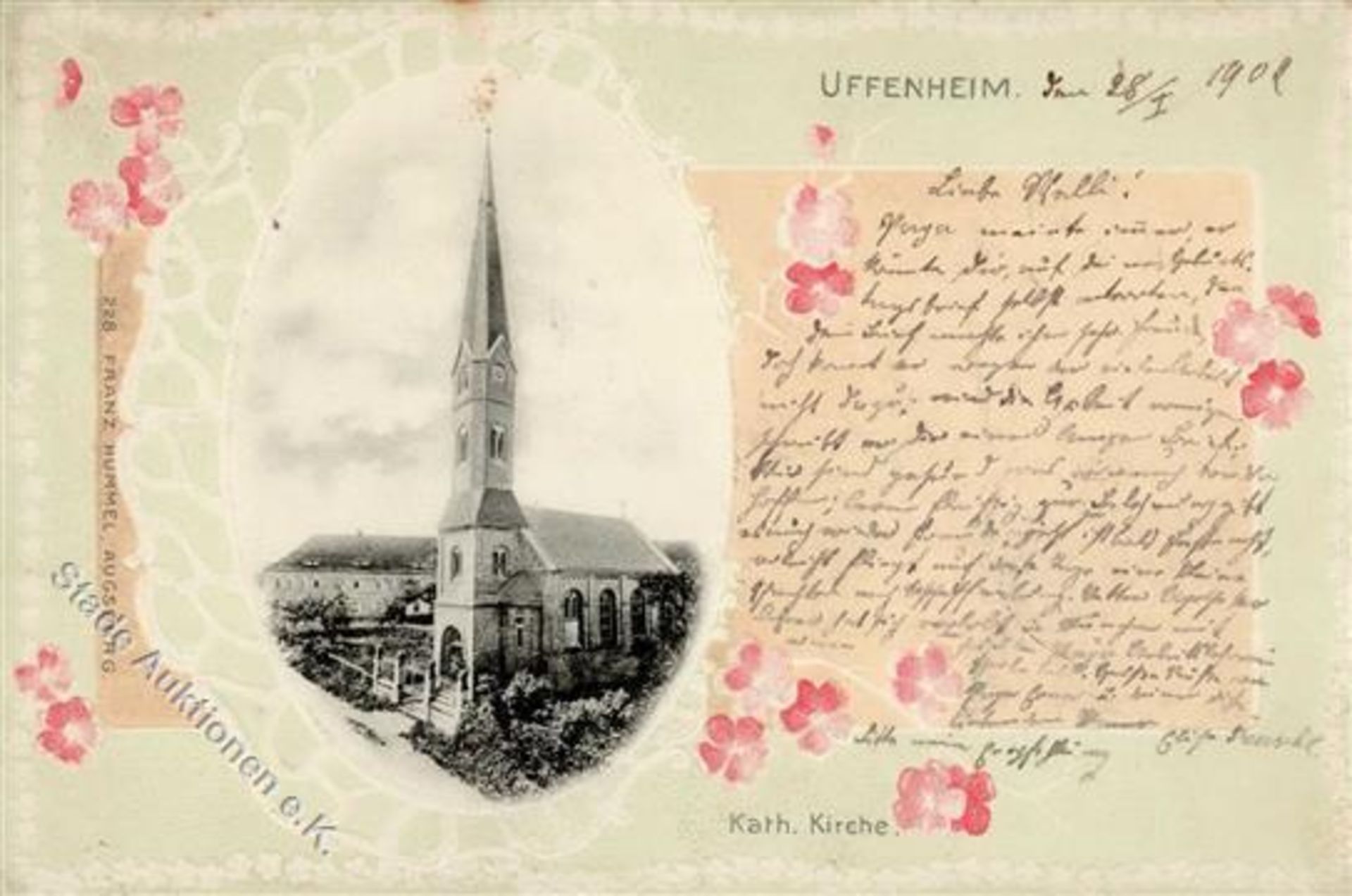 Uffenheim (8704) Kath. Kirche Prägedruck 1902 I-II (Ecken abgestossen, fleckig)Dieses Los wird in