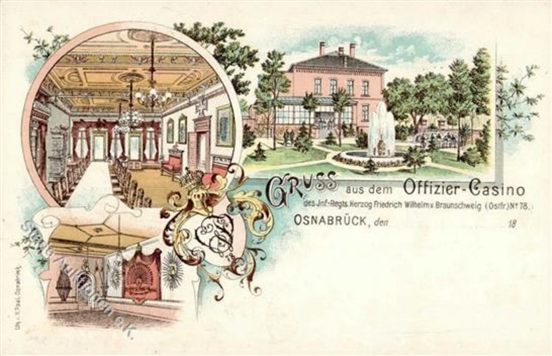 Osnabrück (4500) Offizier-Casino Lithographie 1899 I-II (kl. Stauchungen)Dieses Los wird in einer