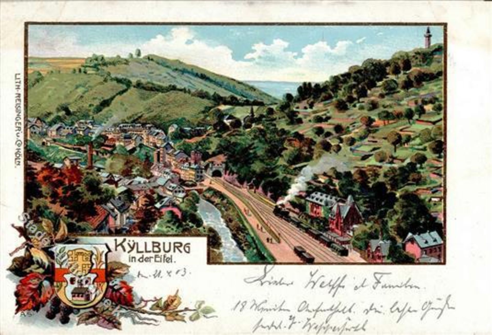 Kyllburg (5524) Eisenbahn Lithographie / Künstlerkarte 1903 I-II (Ecken abgestossen)Dieses Los