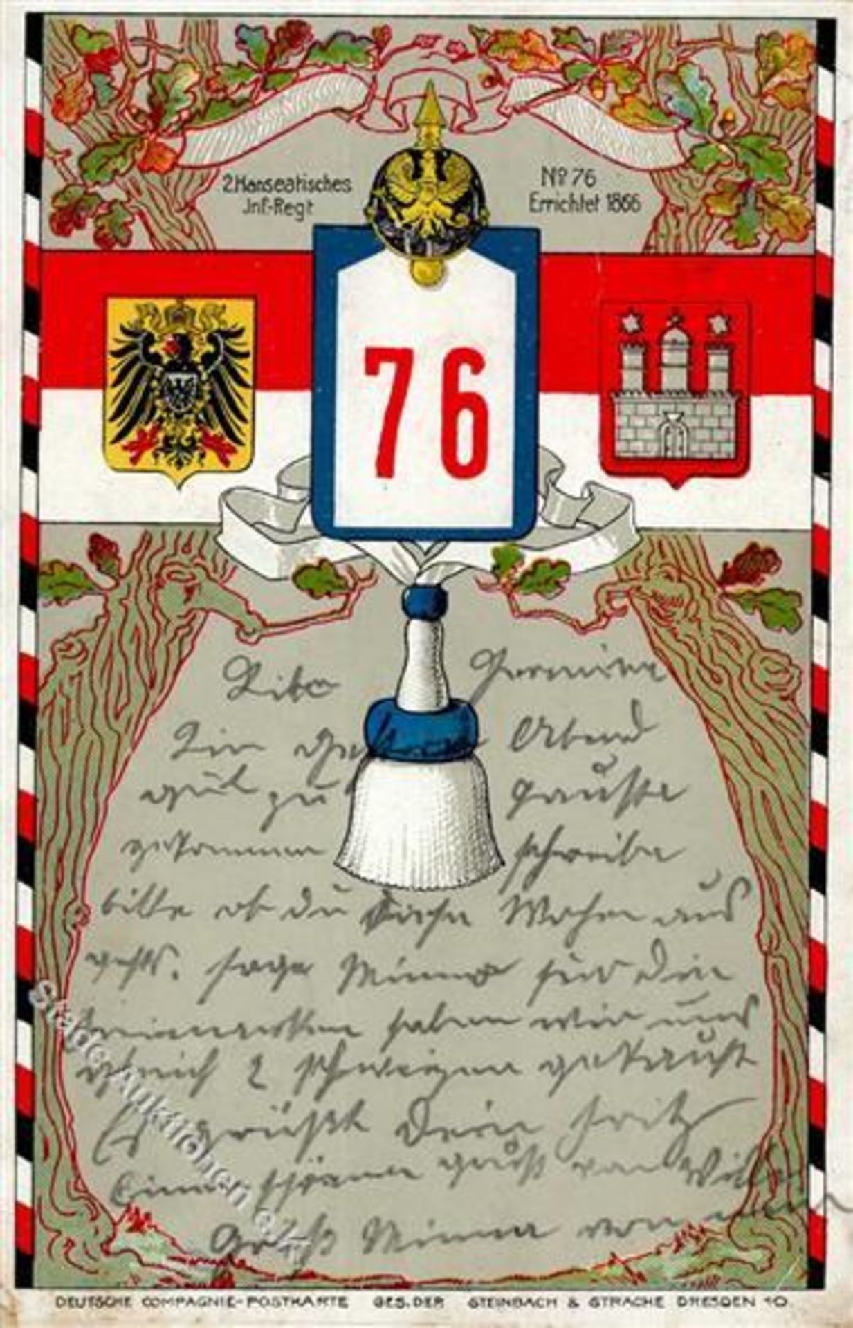 Militär, WK I, RegimenterRegiment Hamburg (2000) Nr. 76 Inf.Regt. 1903 I-II (fleckig)Dieses Los wird
