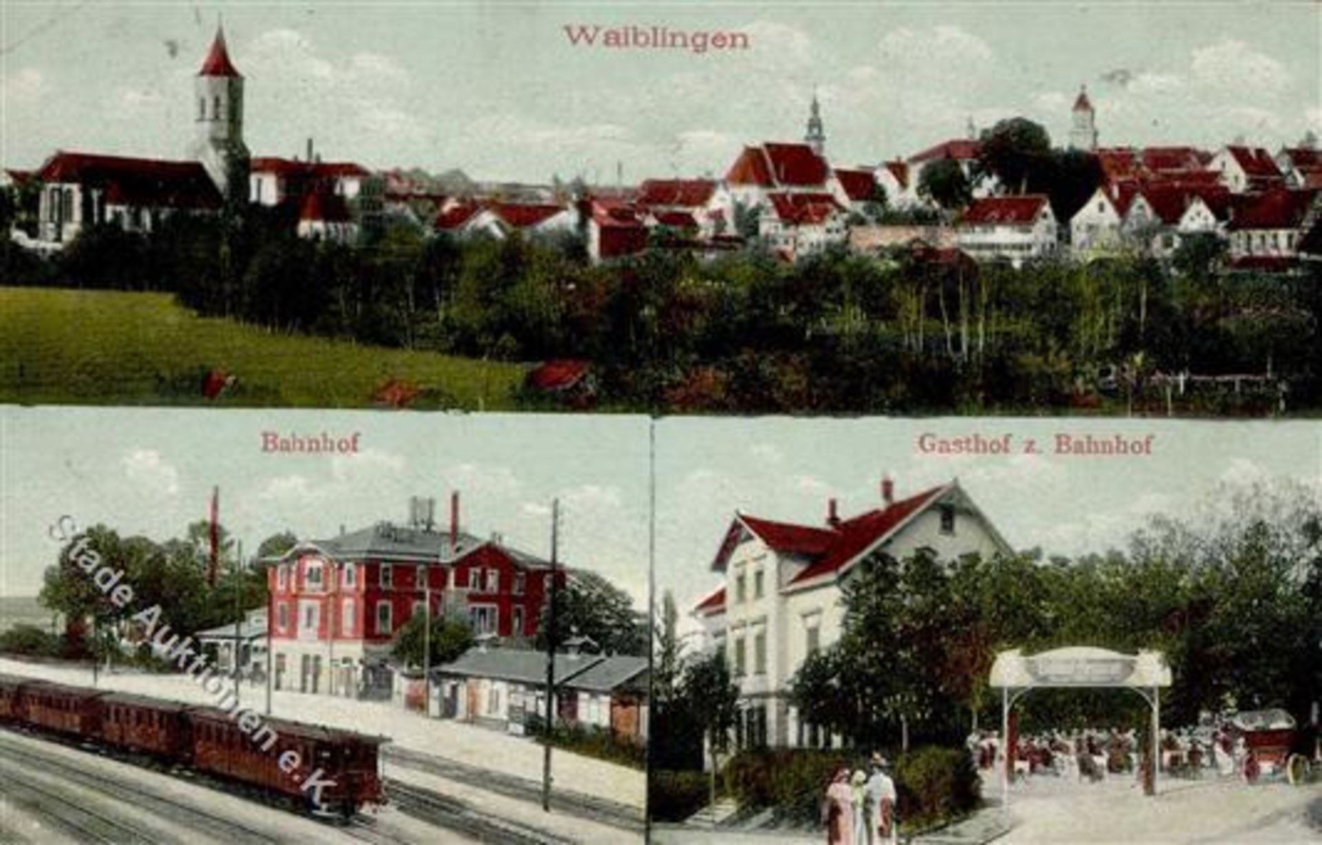 Waiblingen (7050) Bahnhof Eisenbahn Gasthaus zum Bahnhof 1914 II (Stauchung)Dieses Los wird in einer