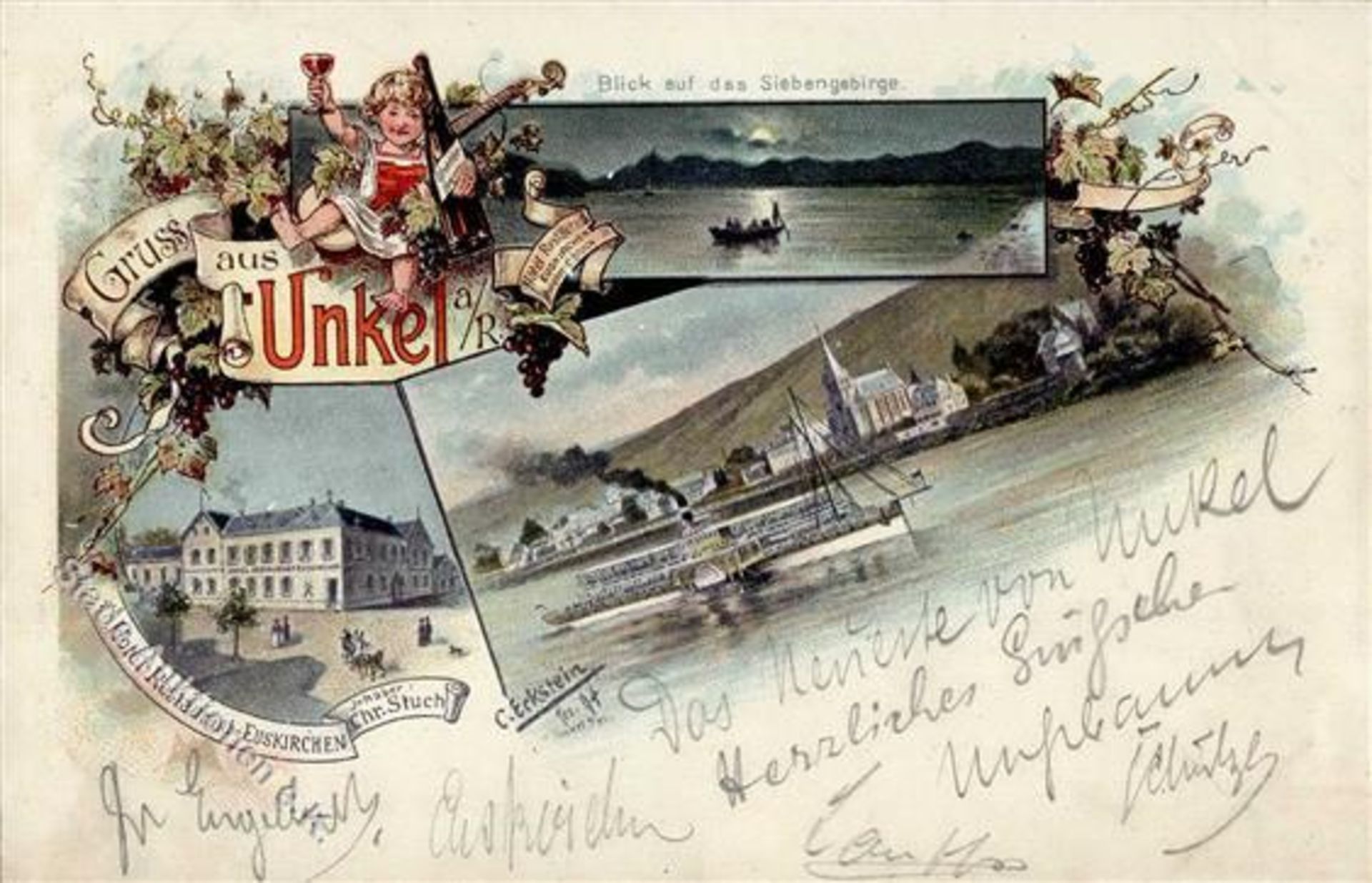 Unkel (5463) Hotel Euskirchen sign. C. Eckstein Lithographie 1897 I-IIDieses Los wird in einer