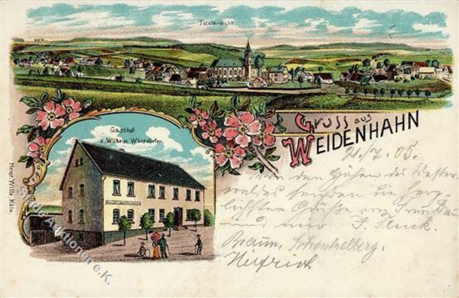 Weidenhahn (5419) Gasthaus Wörsdörfer Lithographie 1905 I-Dieses Los wird in einer online-Auktion