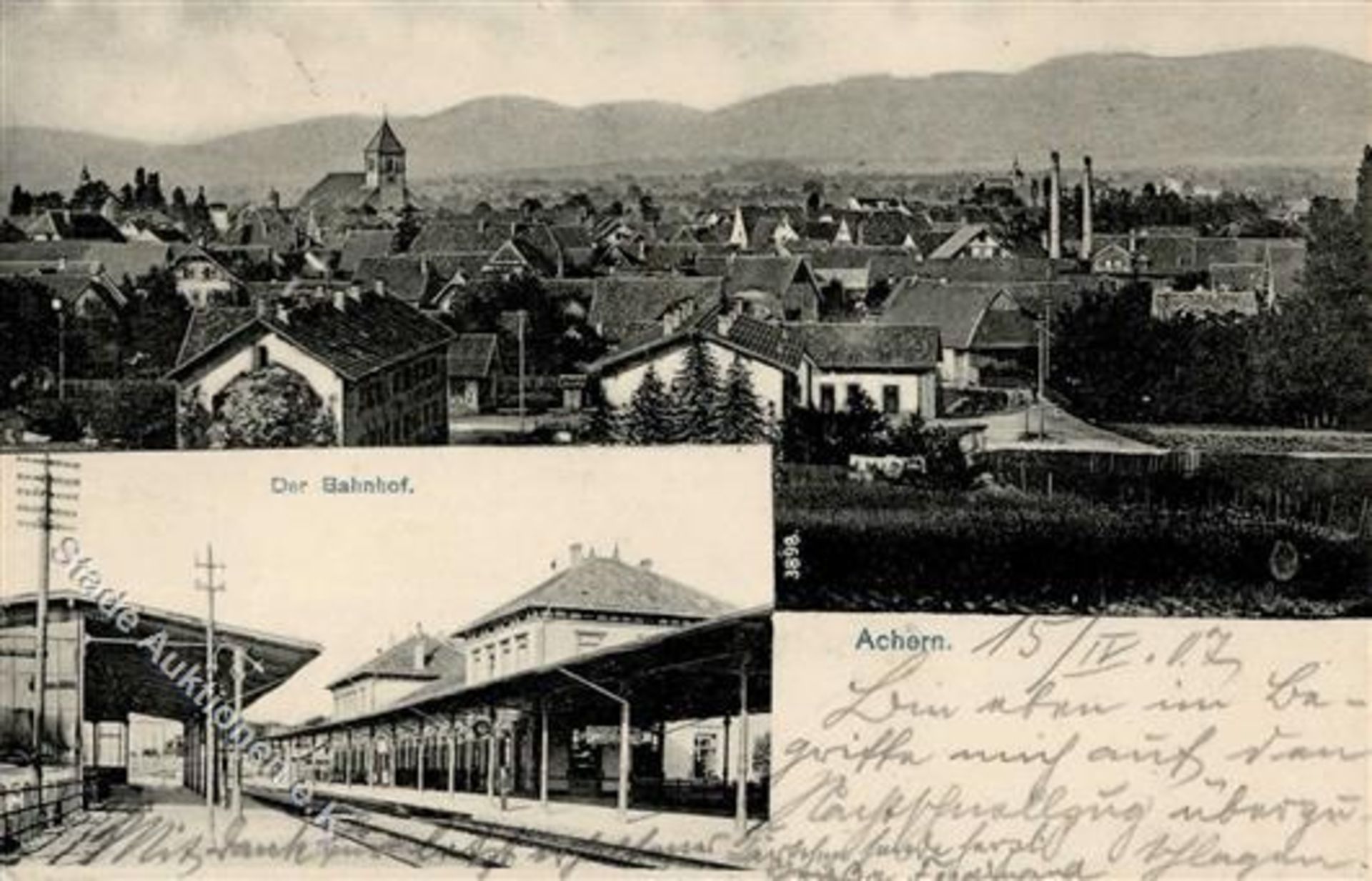 Achern (7590) Bahnhof Ortsansicht 1907 I-IIDieses Los wird in einer online-Auktion ohne Publikum
