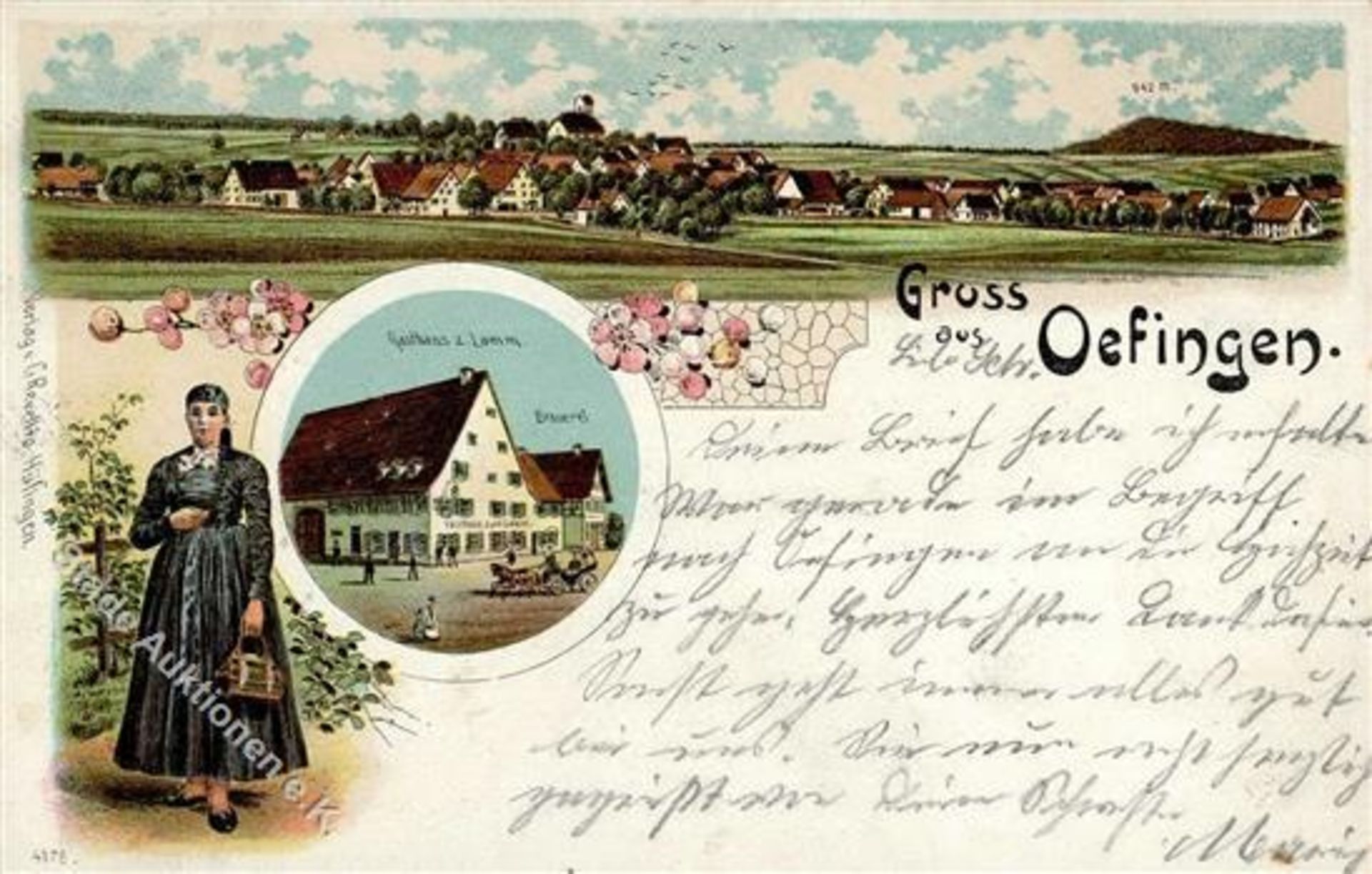 Öfingen (7737) Gasthaus zum Lamm Brauerei Tracht Lithographie 1910 I-Dieses Los wird in einer