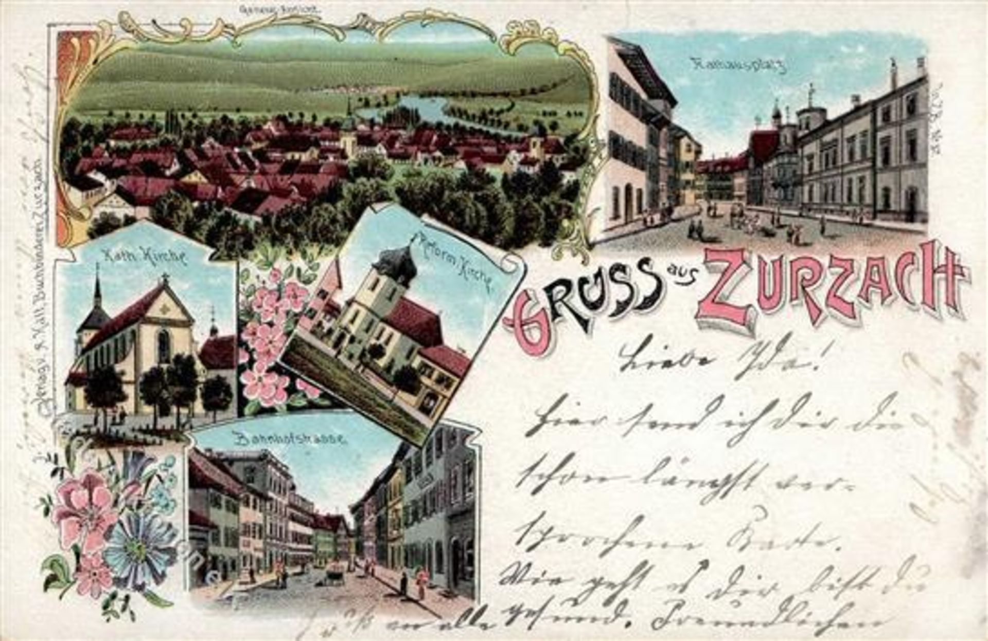 Bad Zurzach (5330) Schweiz Kath. Kirche Bahnhofstrasse Reformierte Kirche Lithographie 1901 I-