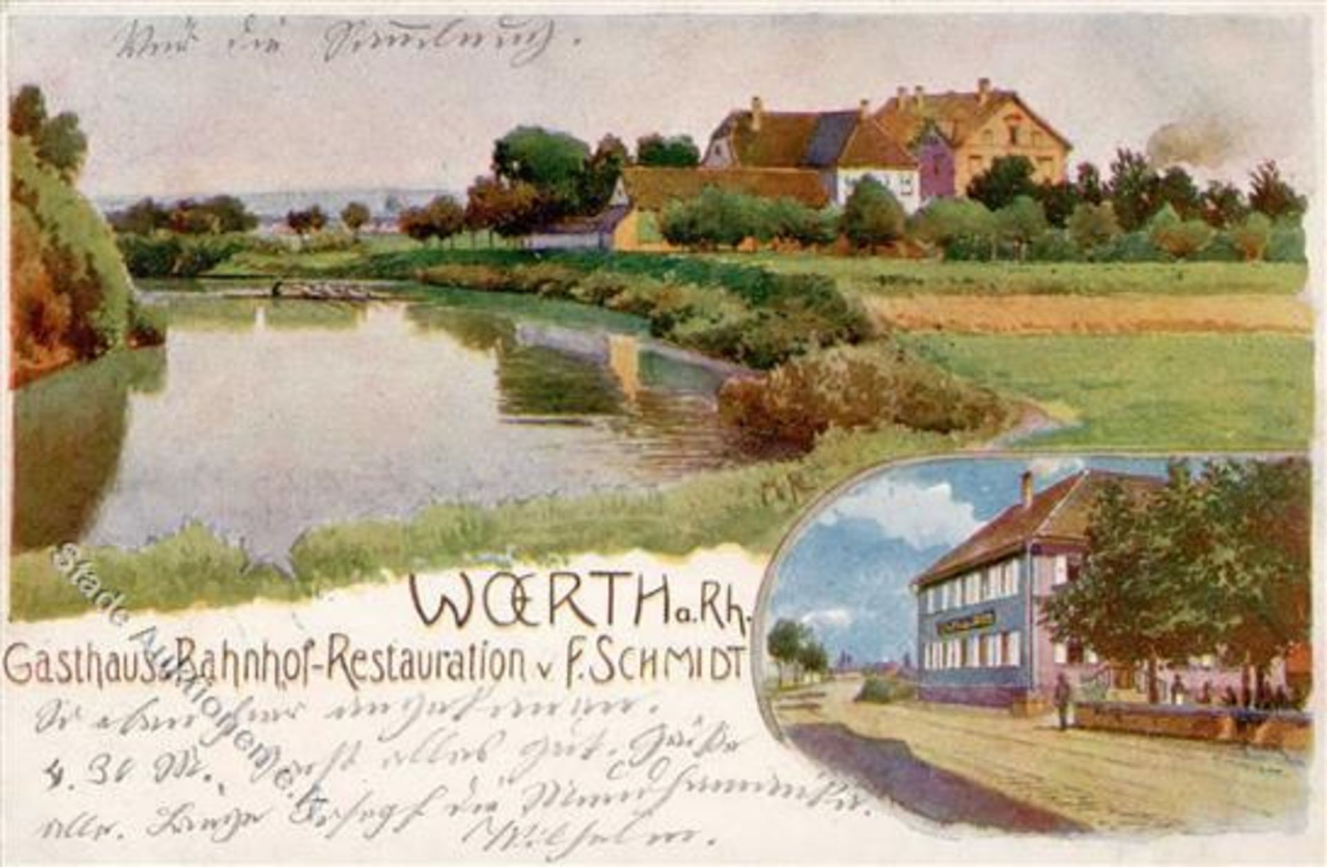 Wörth (6729) Gasthaus zum Bahnhof sign. Schreiber 1902 IDieses Los wird in einer online-Auktion ohne