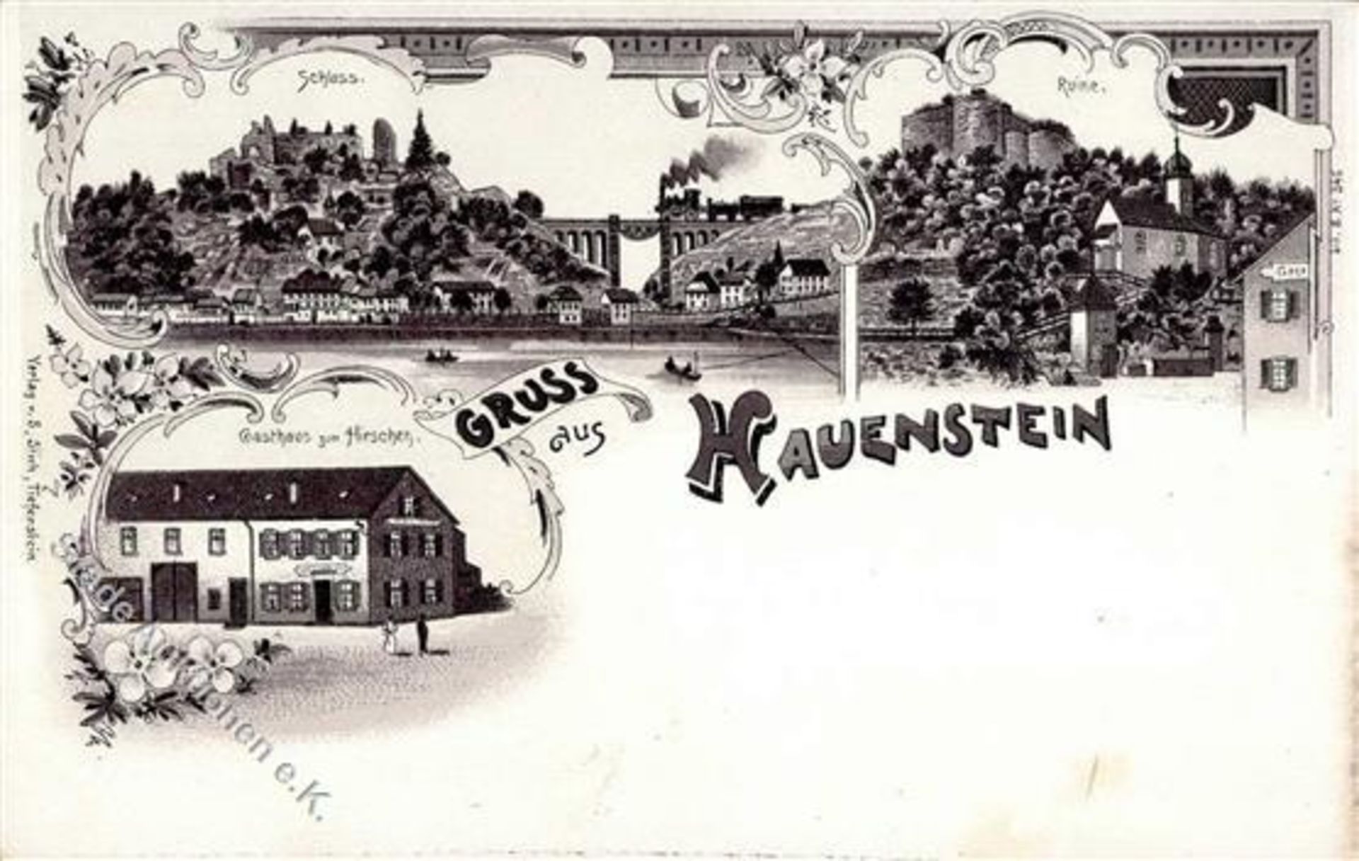 Hauenstein (6746) Gasthaus zum Hirschen Eisenbahn Schloss Lithographie I-IIDieses Los wird in