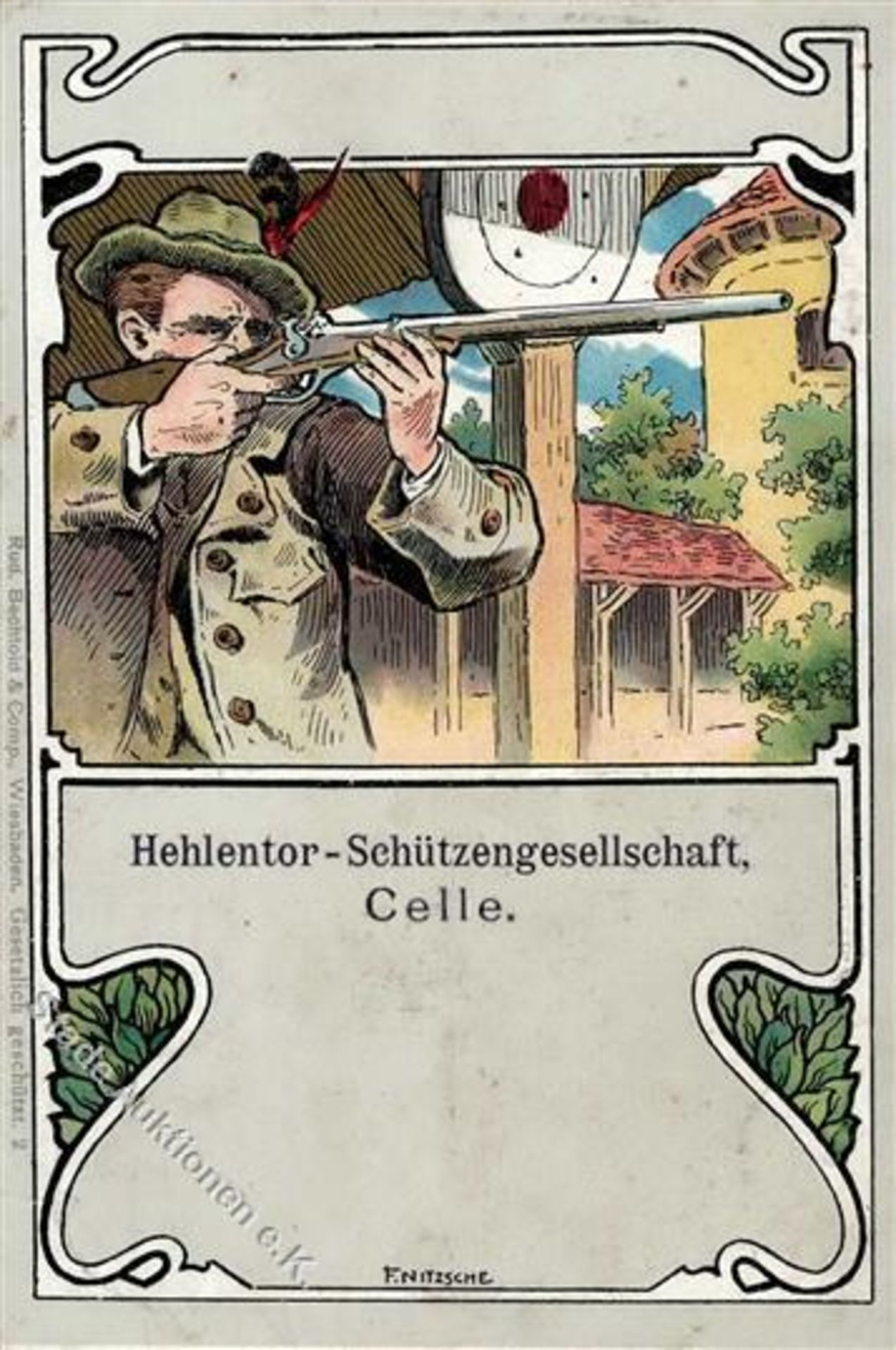 Celle (3100) sign. Nitzsche, F. Hehlentor-Schützengesellschaft Künstlerkarte II- (Stauchungen,