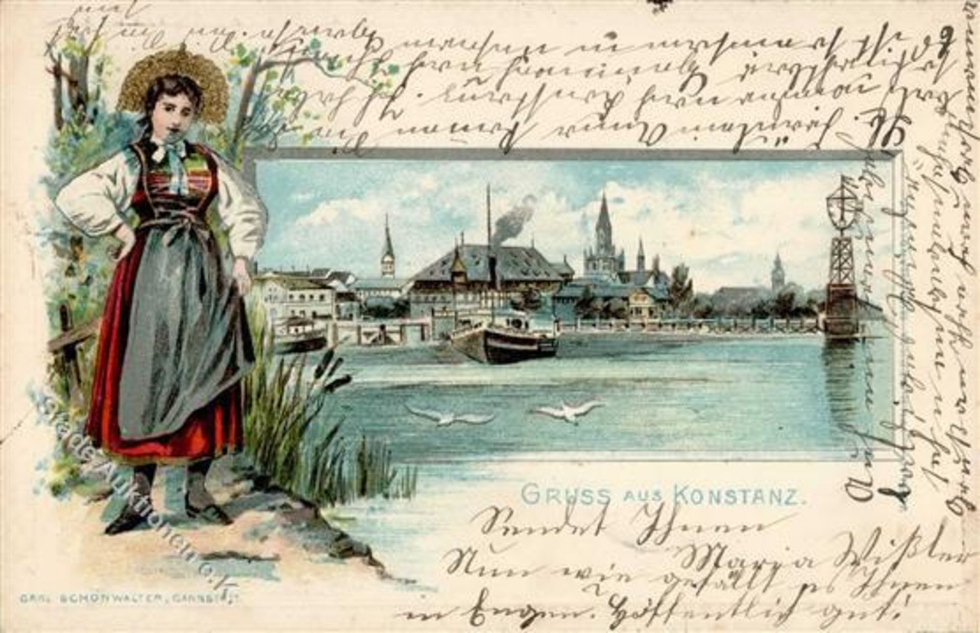 Konstanz (7750) Hafen Tracht Prägedruck 1906 I-IIDieses Los wird in einer online-Auktion ohne