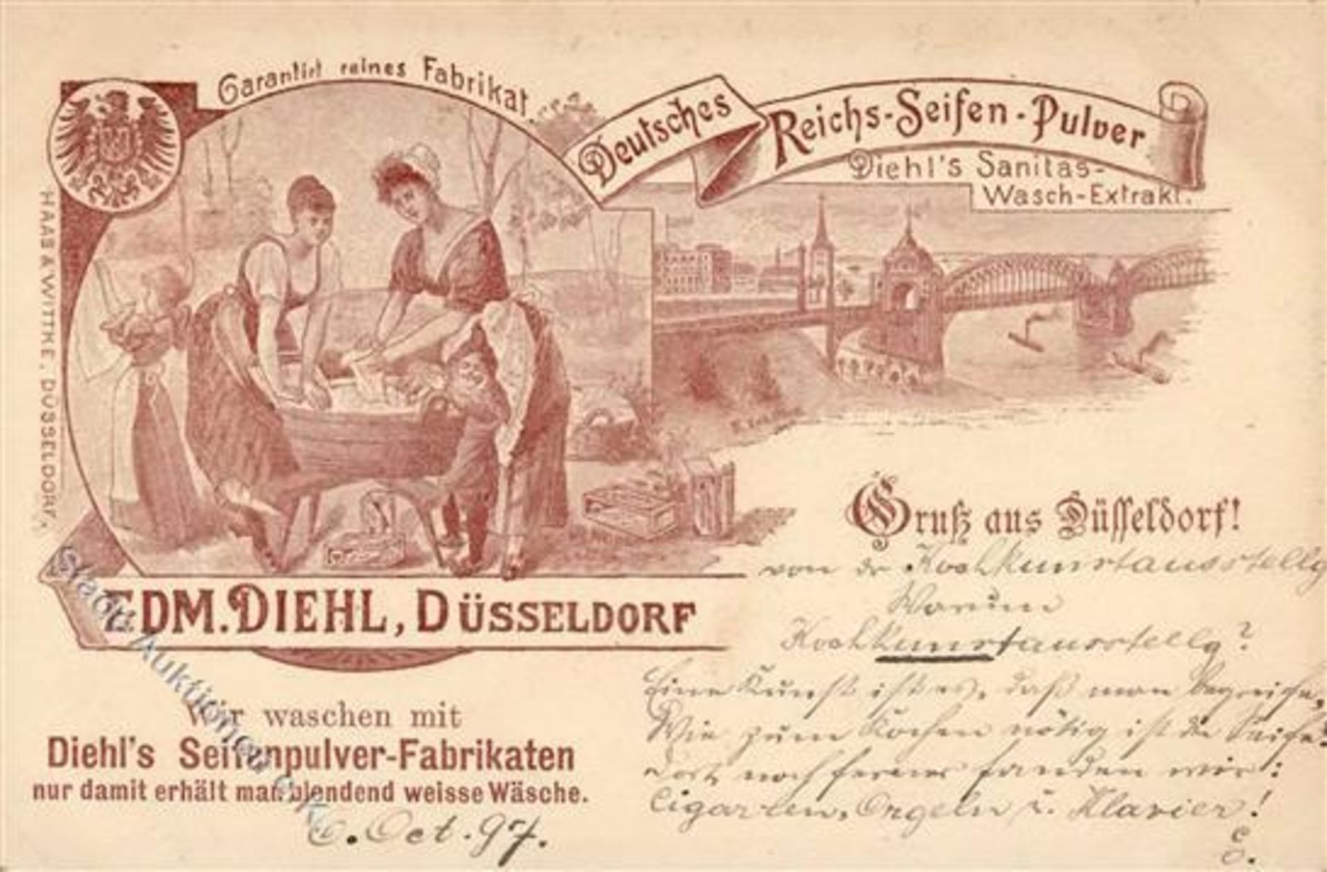 Düsseldorf (4000) Seifenpulver Fabrik Diehl Werbe AK 1897 IDieses Los wird in einer online-Auktion