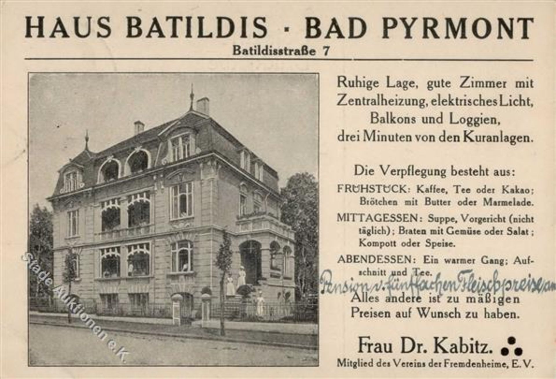 Bad Pyrmont (3280) Pension Haus Batildis Werbe-Karte Sonderstempel II (Eckbug)Dieses Los wird in