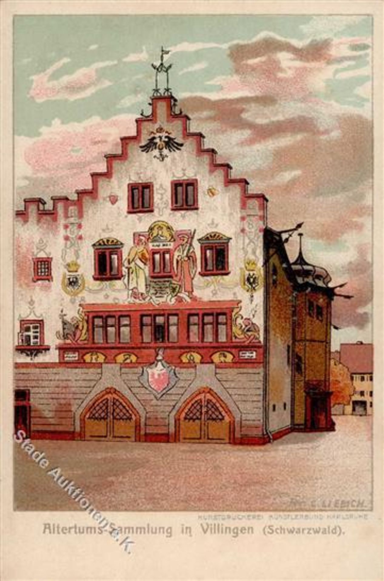 Villingen (7730) Rathaus sign. Liebich Lithographie I-Dieses Los wird in einer online-Auktion ohne