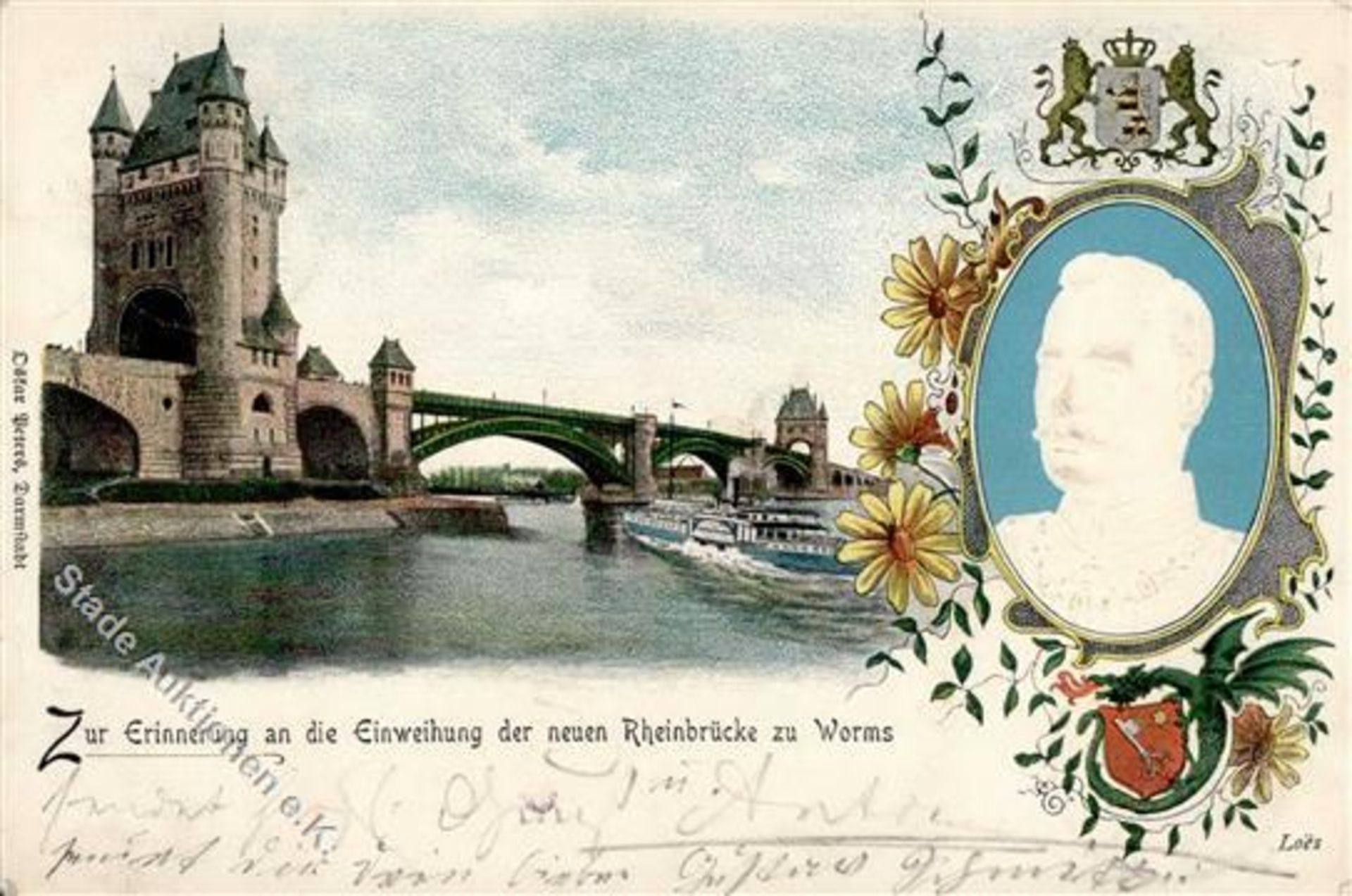 Worms (6520) Zur Erinnerung an die Einweihung der neuen Rheinbrücke Prägedruck 1900 I-Dieses Los