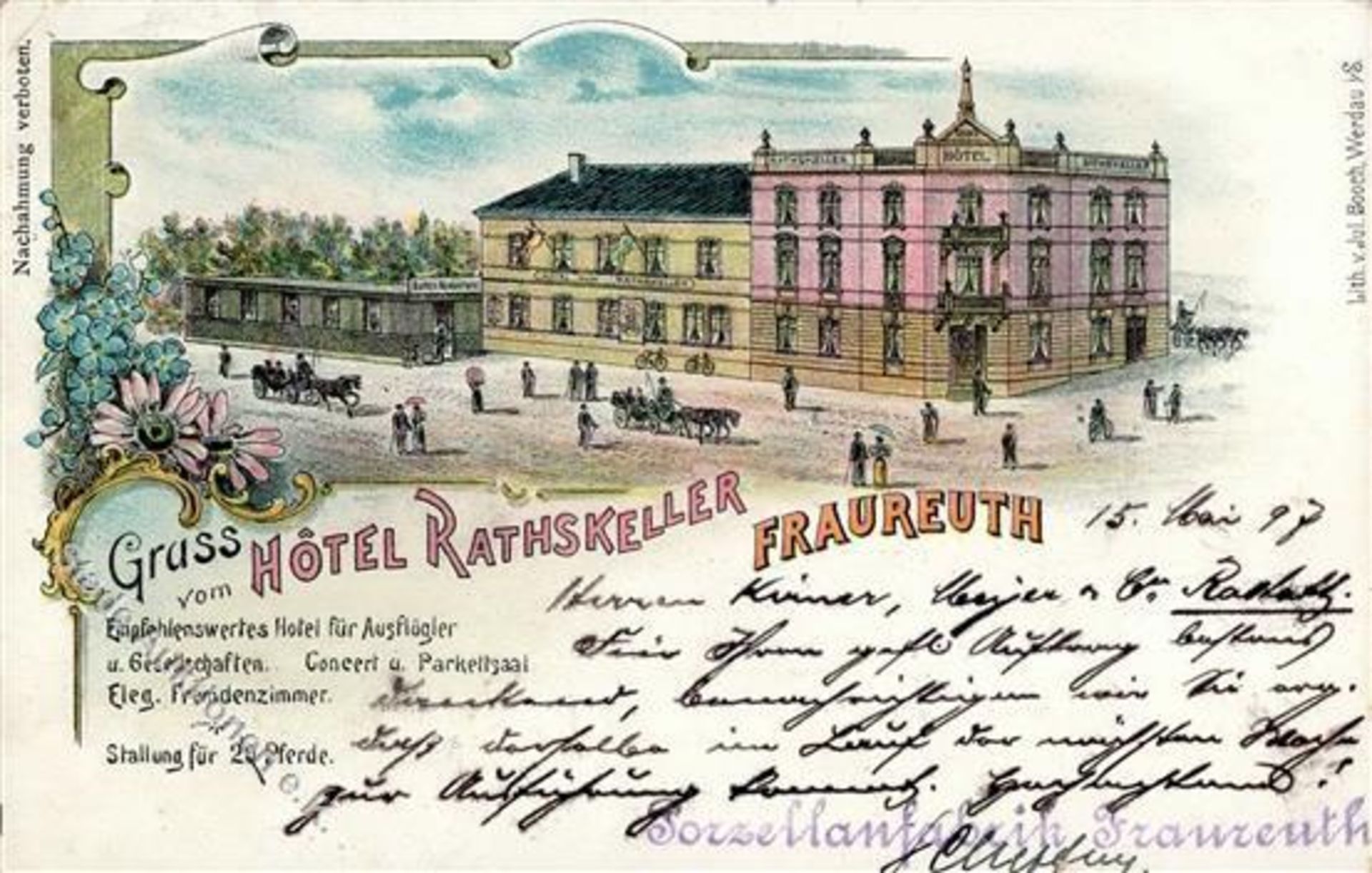 Fraureuth (O9622) Hotel Rathskeller Lithographie 1897 II (Stauchung)Dieses Los wird in einer