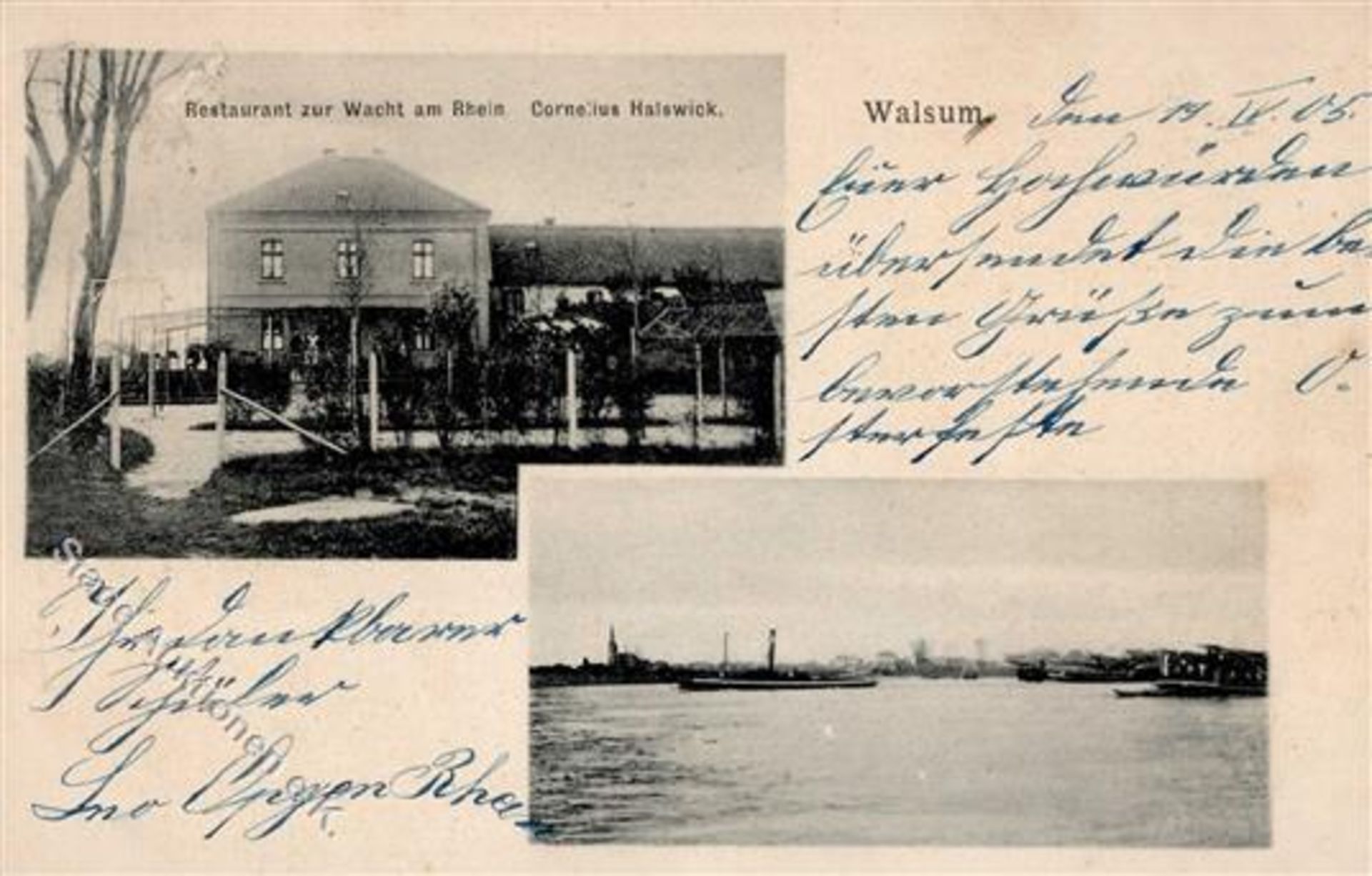 Walsum (4100) Gasthaus zur Wacht am Rhein Inh. Halswick 1905 I-II (fleckig)Dieses Los wird in