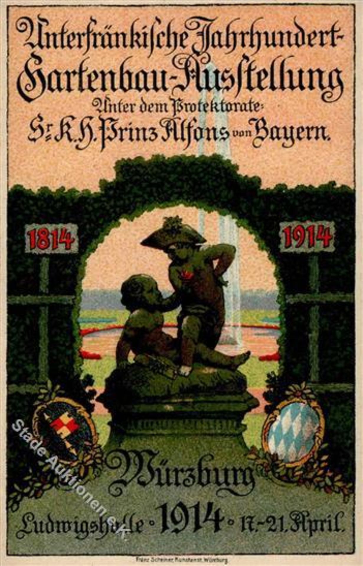 Würzburg (8700) Jahrhundert-Gartenbau-Ausstellung 1914 Verlag Scheiner Künstlerkarte I-Dieses Los