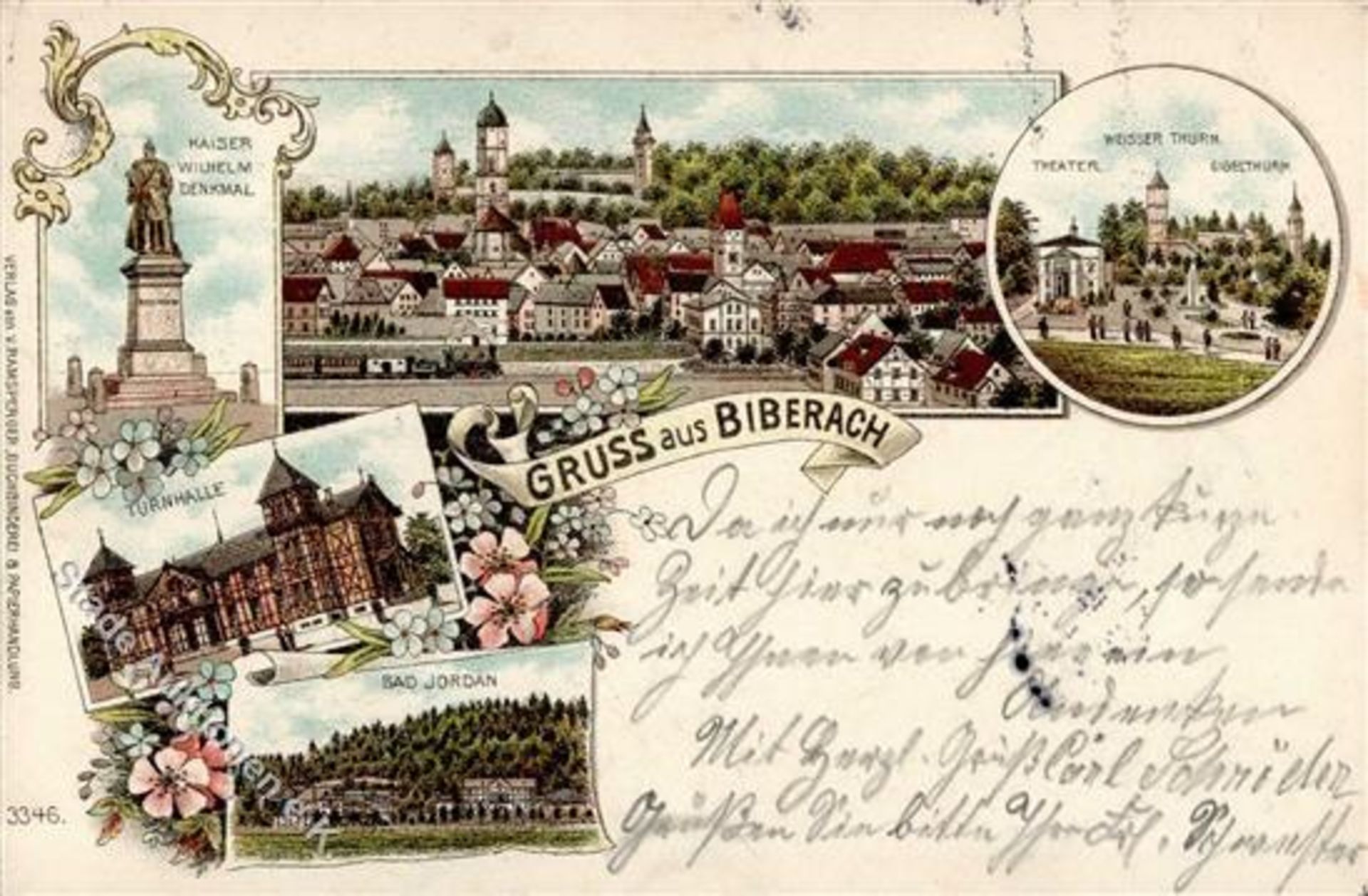 Biberach (7950) Kaiser Wilhelm Denkmal Eisenbahn Lithographie 1898 I-IIDieses Los wird in einer