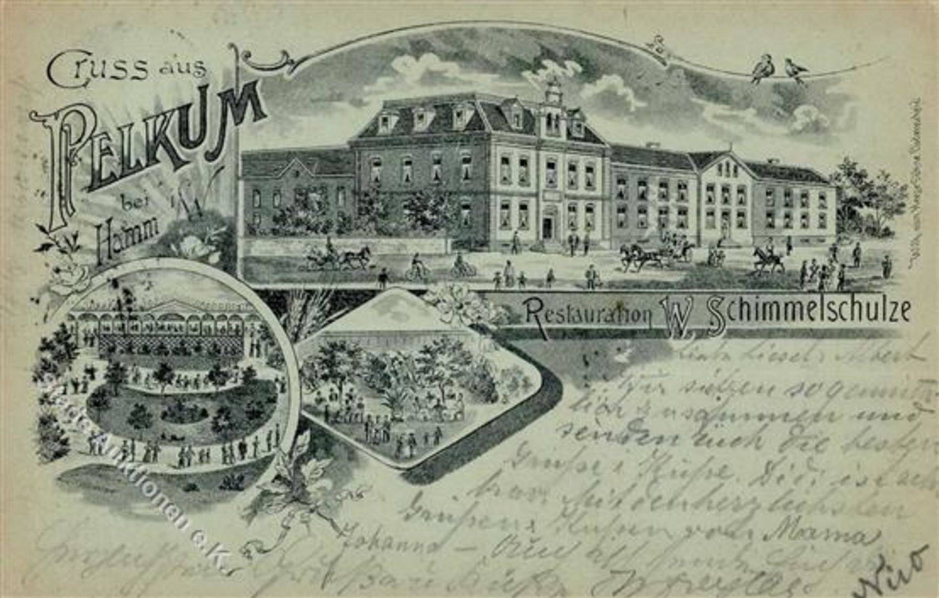 PELKUM b.Hamm (4700) - frühes Federlitho -Restaurant SCHIMMELSCHULZE- I-IIDieses Los wird in einer