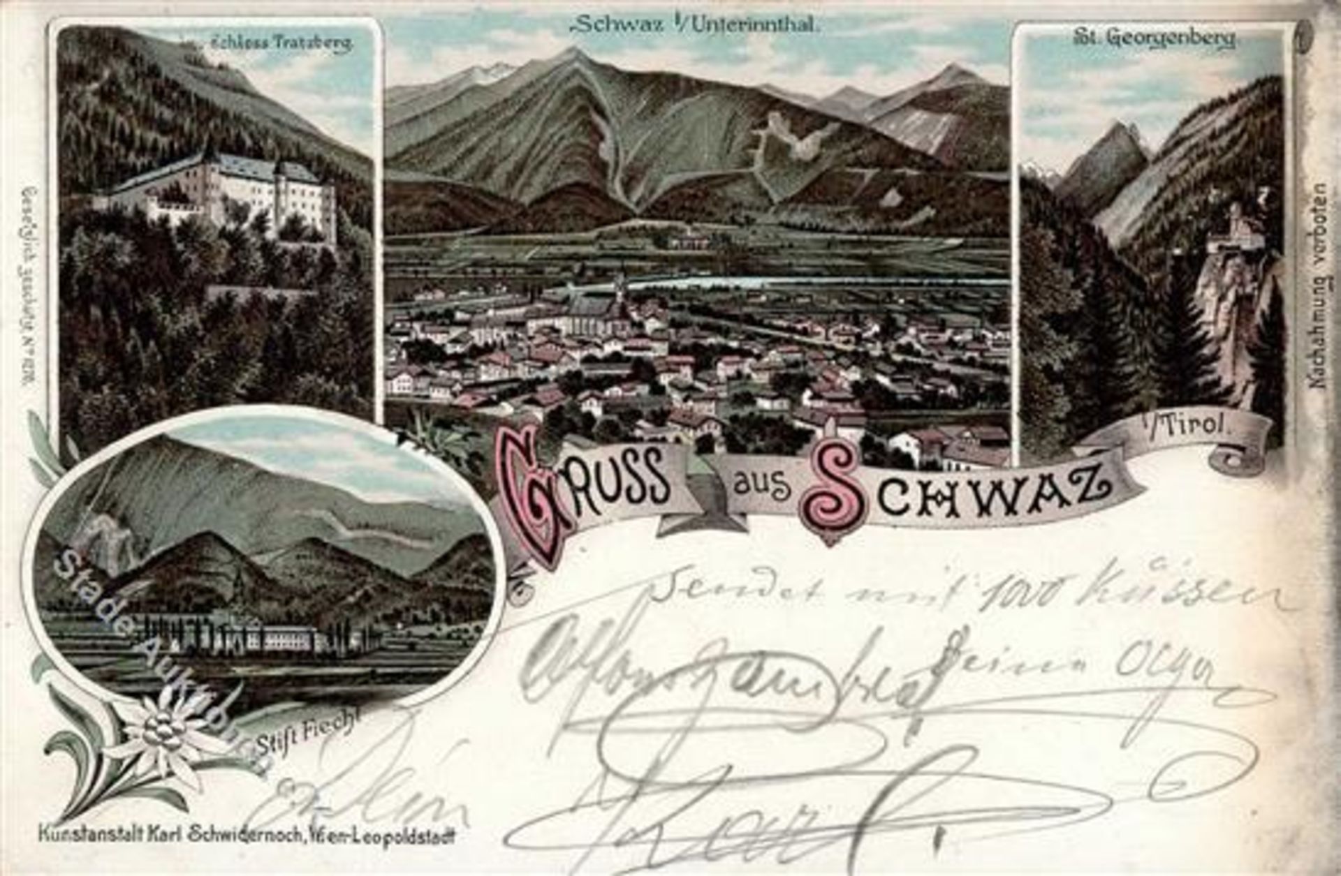 Schwaz (6130) Österreich Schloss Tratzberg Lithographie 1898 I-Dieses Los wird in einer online-