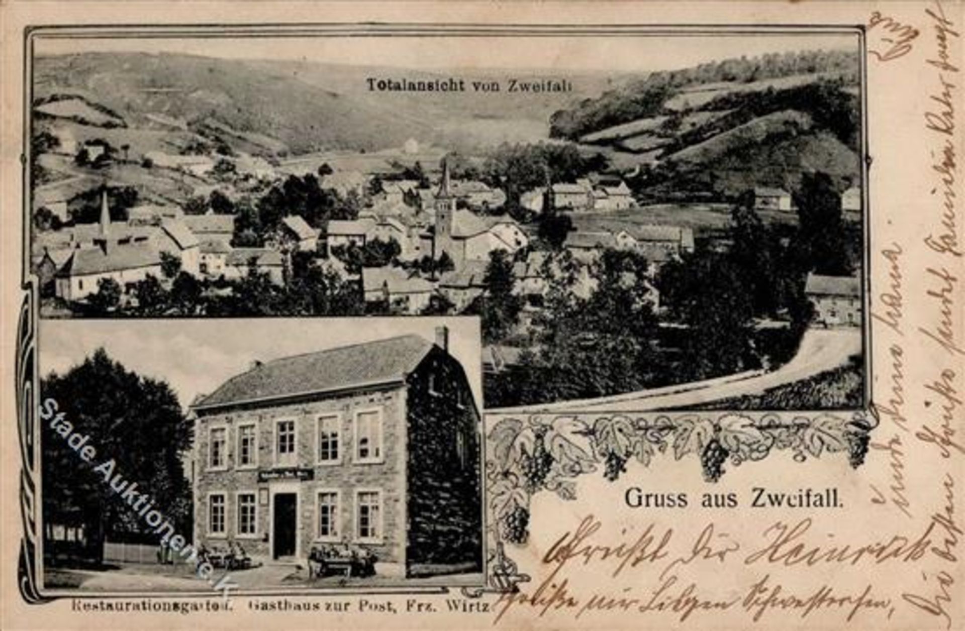 Zweifall (5190) Gasthaus zur Post Inh. Wirtz 1907 I-II (Ecken abgestossen)Dieses Los wird in einer