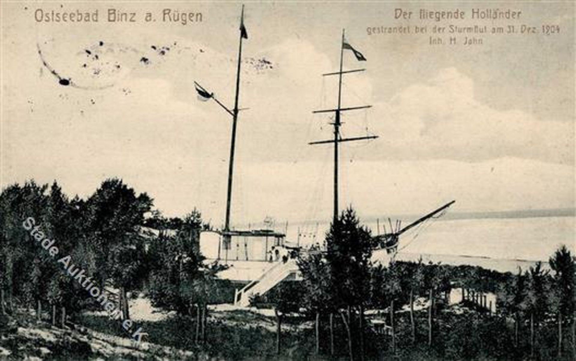 Binz (O2337) Schiff Fliegender Holländer gestrandet 31.12.1904 I-II (Marke entfernt)Dieses Los