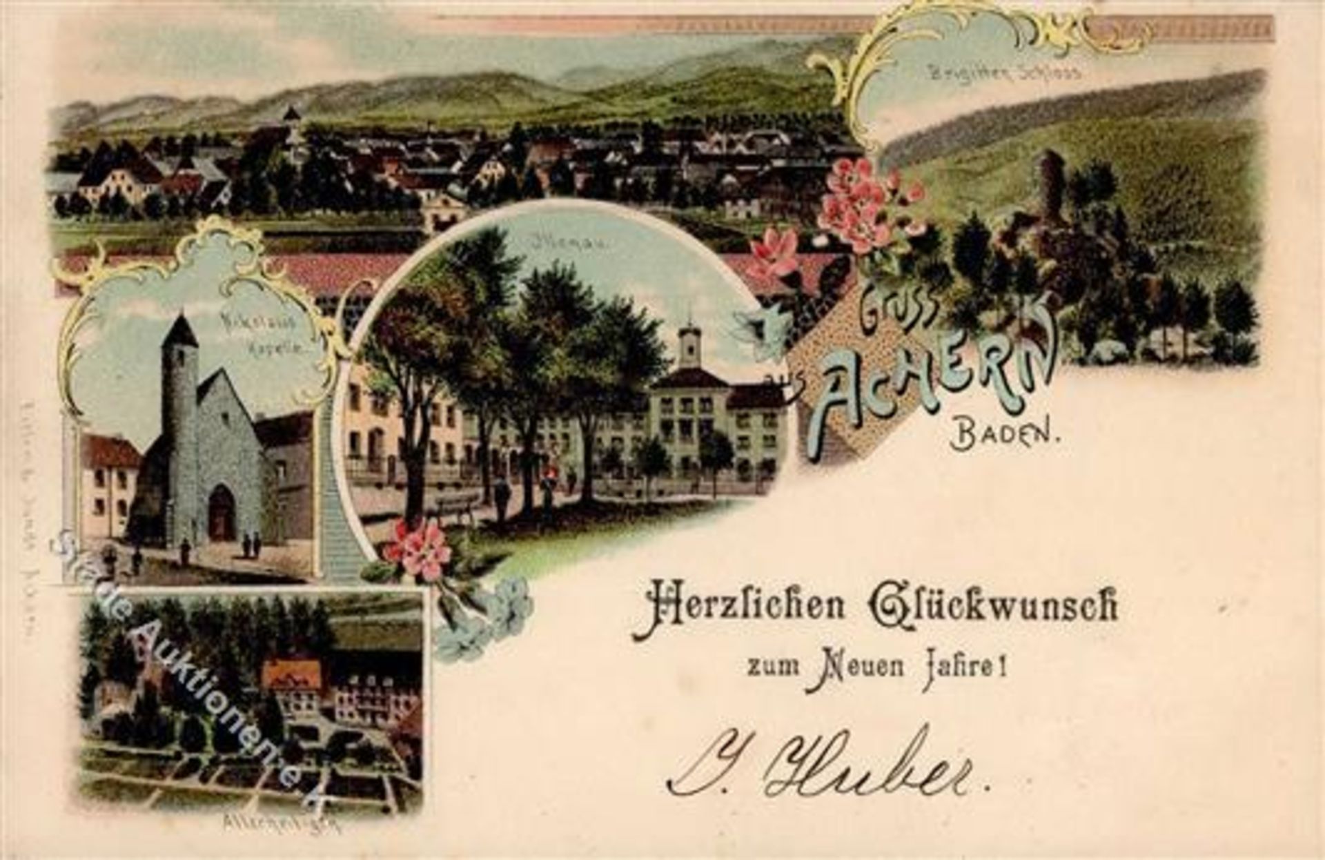 Achern (7590) Nikolaukapelle Illenau Brigittenschloss Lithographie 1902 II- (Mittelbug)Dieses Los