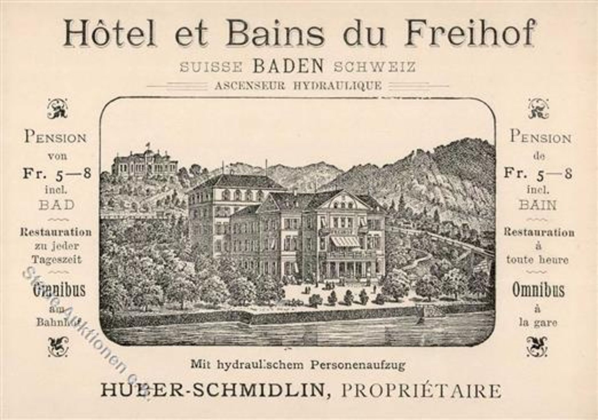 Baden (5400) Schweiz Hotel du Freihof Werbe AK I (keine AK-Einteilung)Dieses Los wird in einer